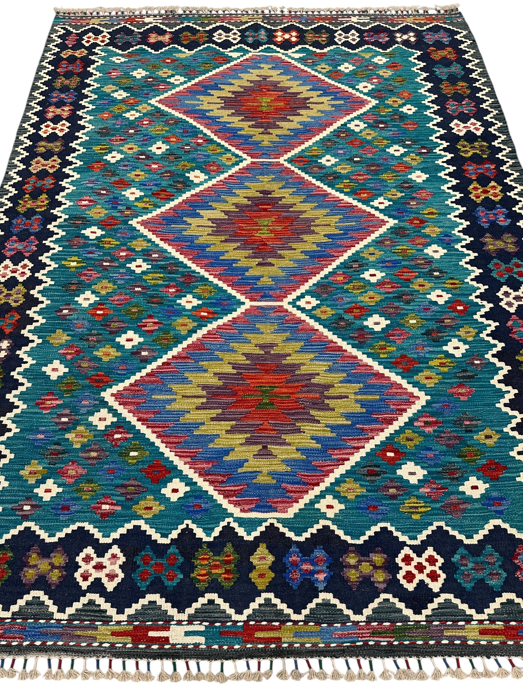 Hand-Woven Afghani Kilim Wool Rug 5'10" x 7'9"