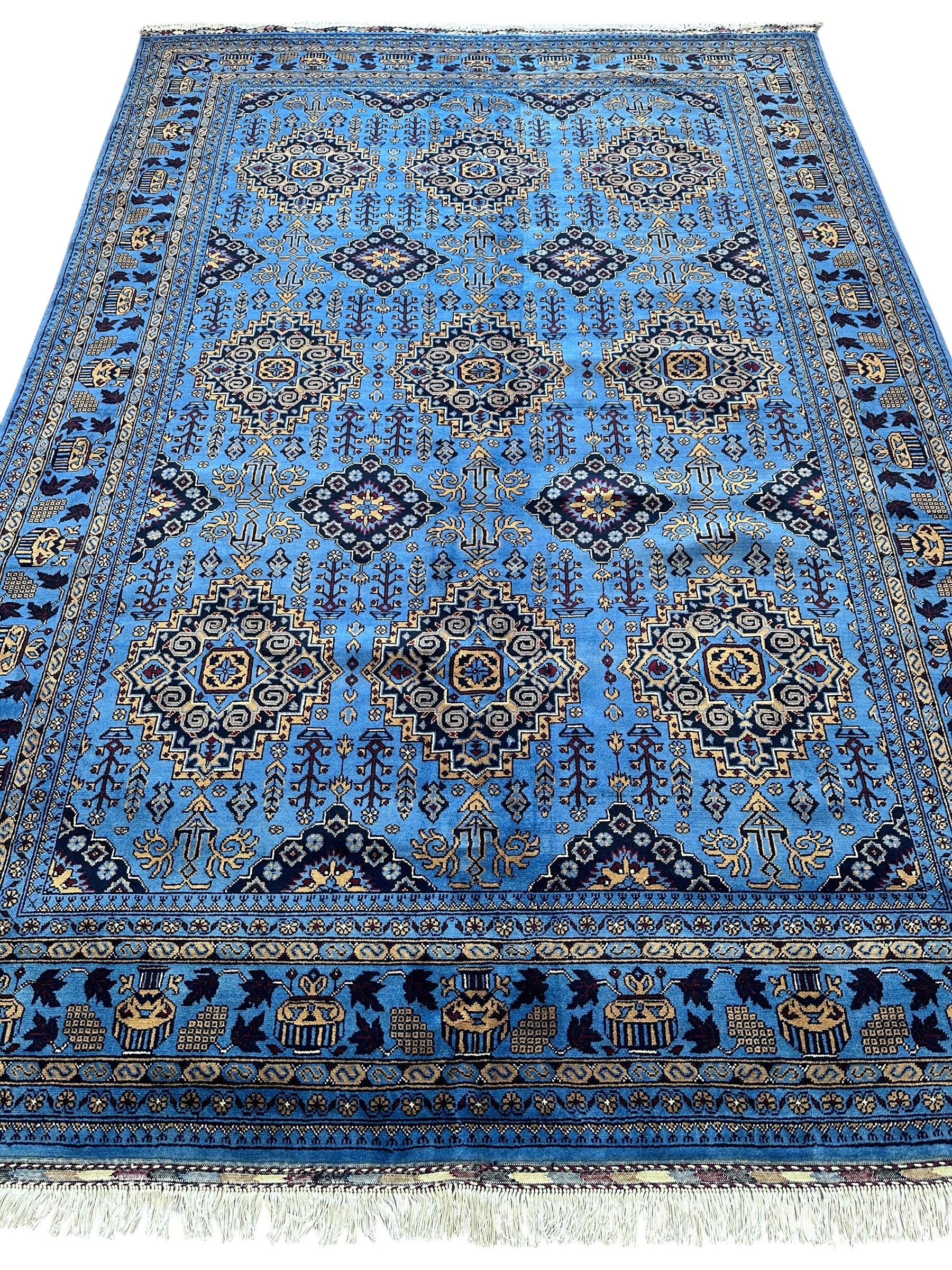 Hand-Knotted Afghani Zerkhaki Wool Rug – 6’7″ x 9’9″