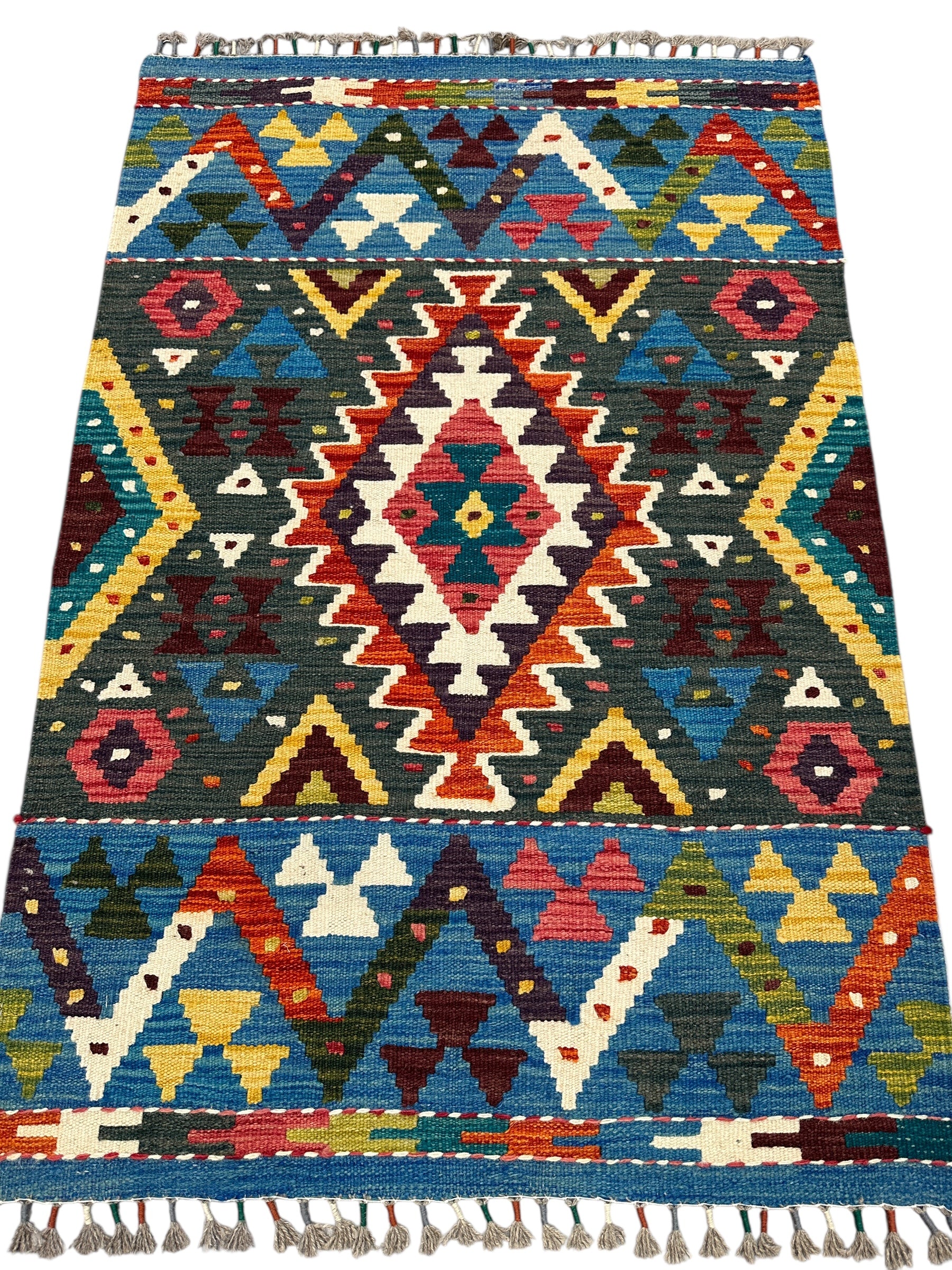 Hand-Woven Afghani Kilim Wool Rug 2'9" x 4'