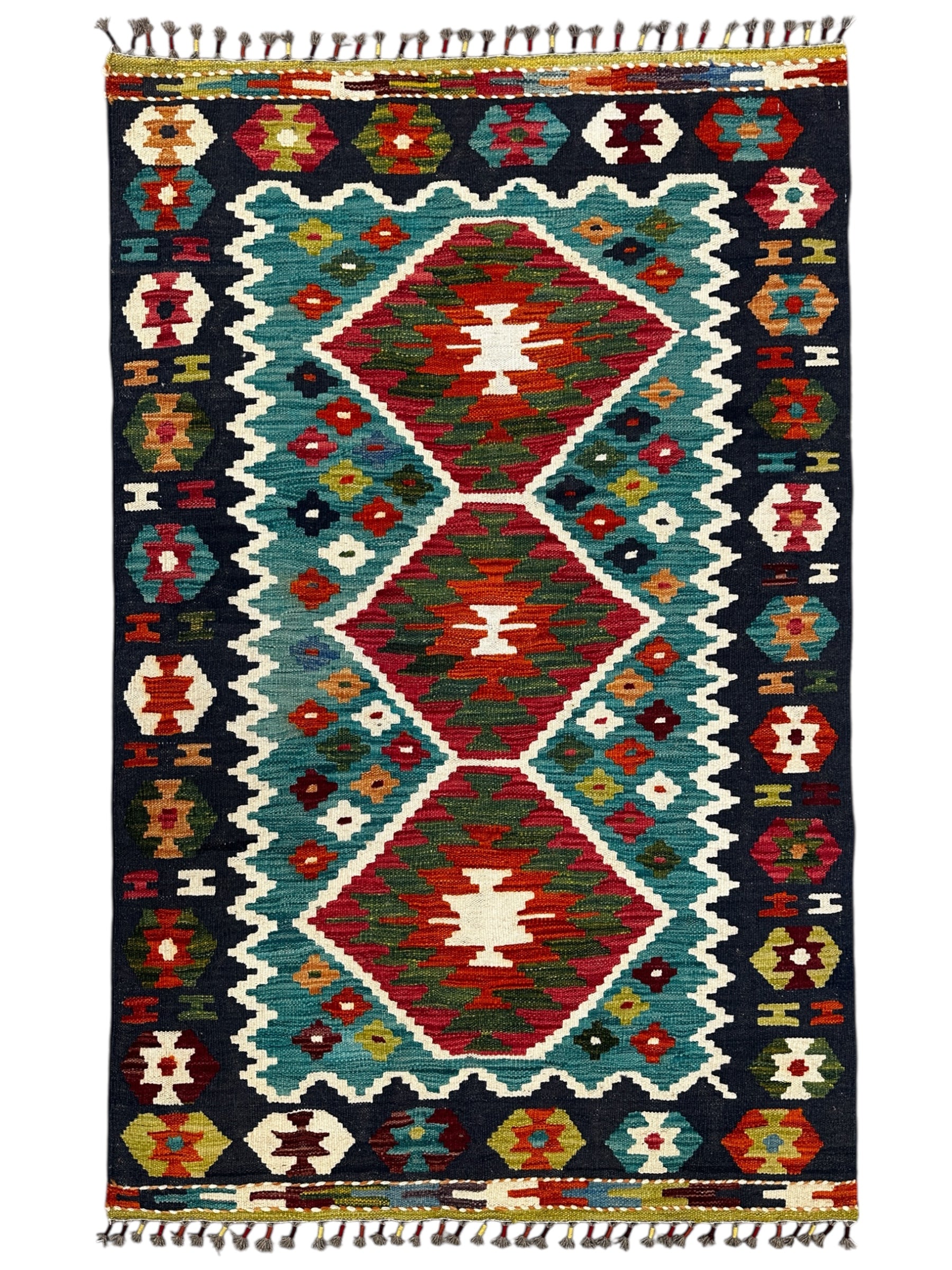 Hand-Woven Afghani Kilim Wool Rug 3'4" x 5'1"