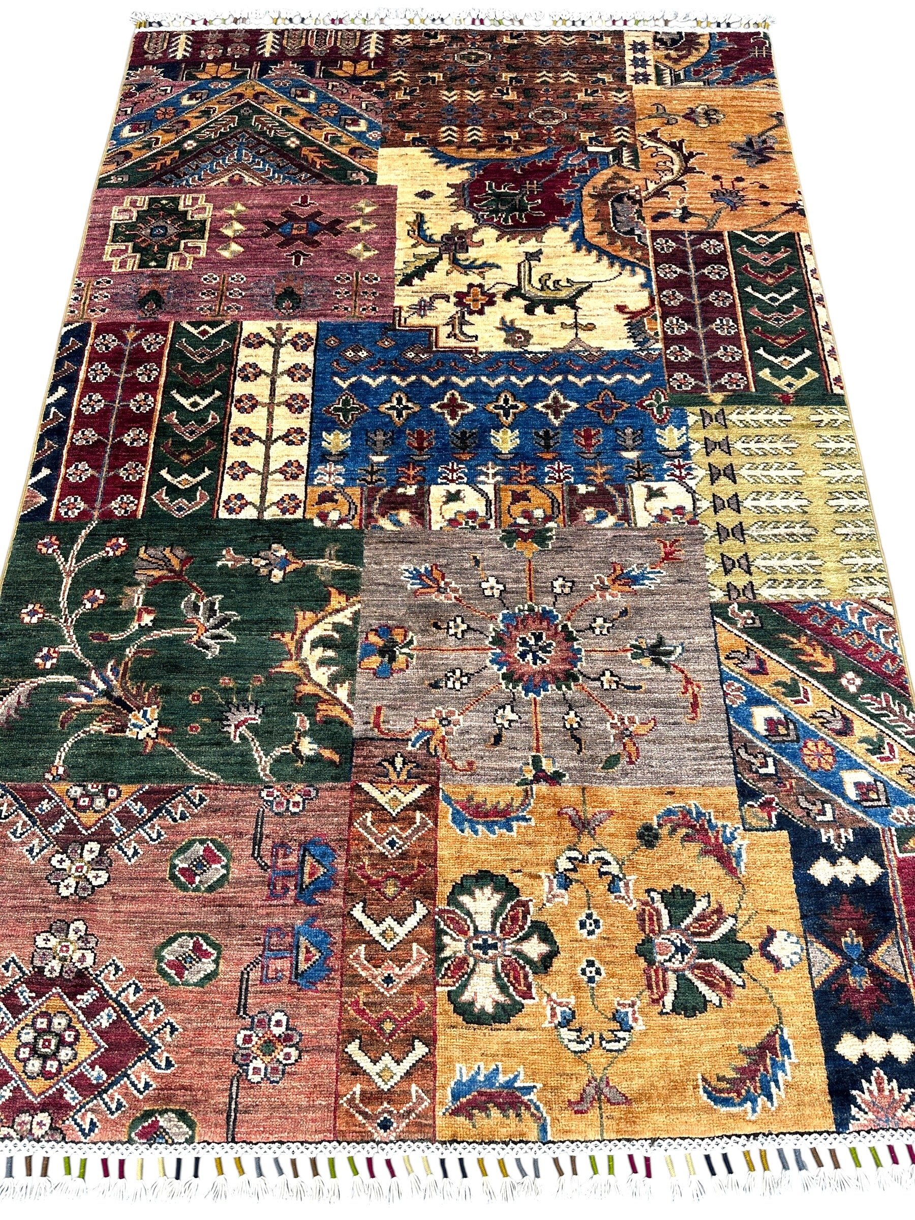 Hand-Knotted Afghani Chobi Ghazni Wool Rug | Patchwork Design | 4′ x 6′