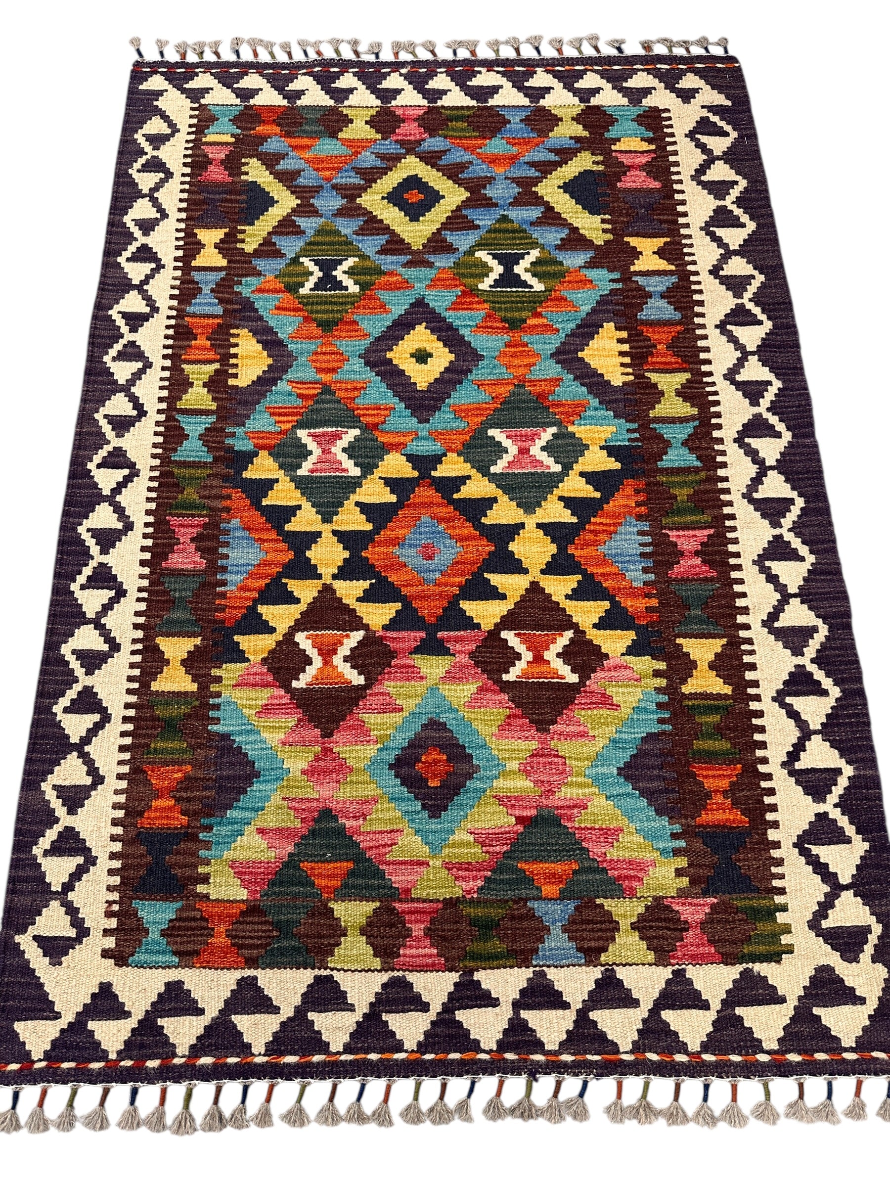 Afghani Kilim Rug – Hand-Woven Wool Tribal Flatweave – Reversible – 2'10" x 4'4" – New