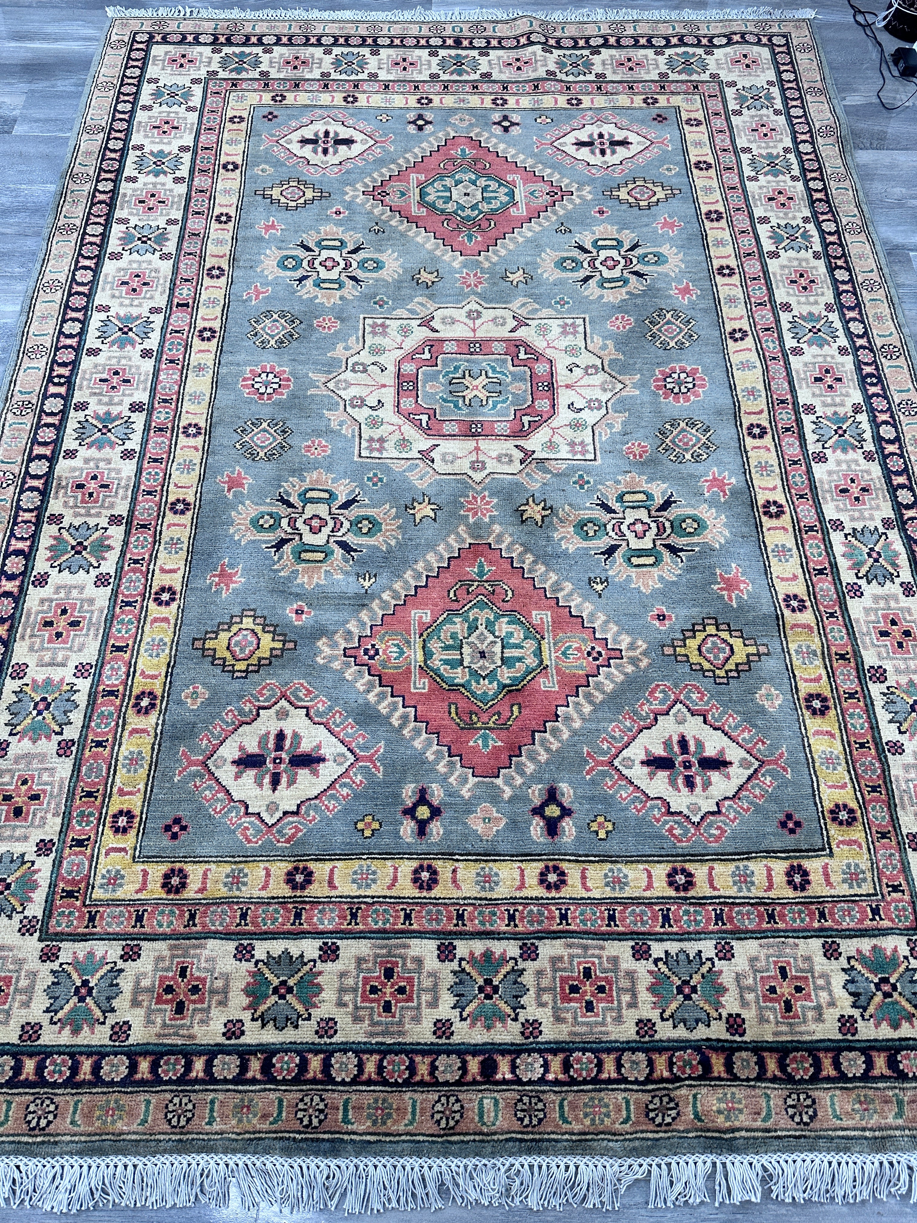 Hand-Knotted Afghani Kazak Wool Rug – 5’7″ x 7’9″