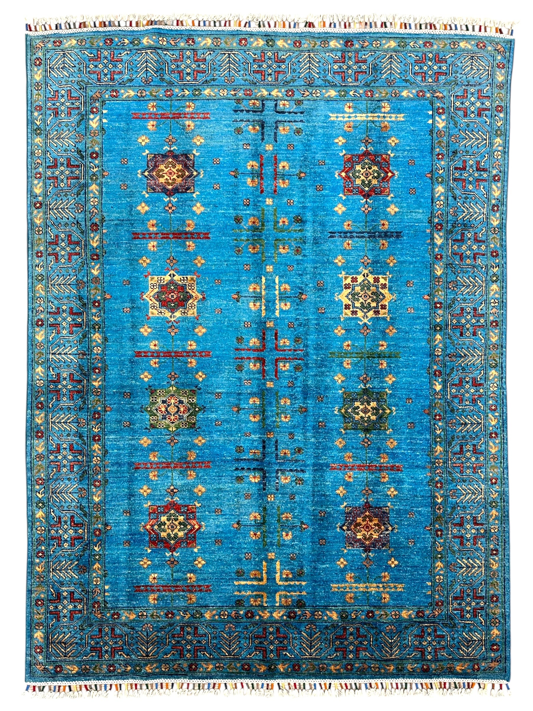 Hand-Knotted Afghani Chobi Ghazni Wool Rug | Geometric Design | 5′ x 7′