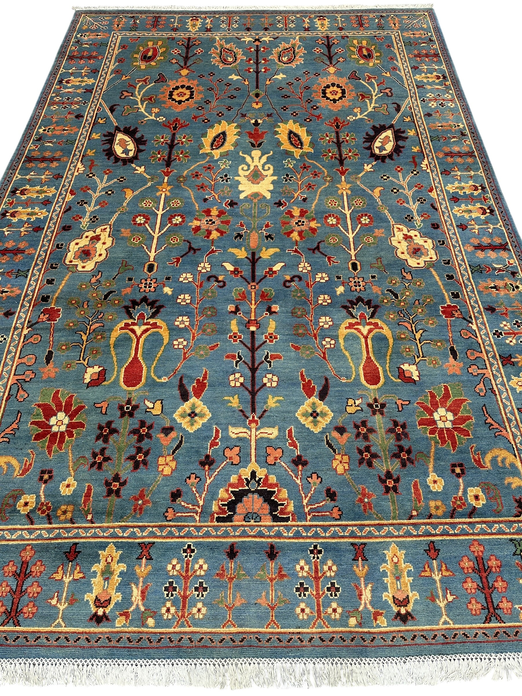 Hand-Knotted Afghani Kazak Tree of Life Wool Rug – 6’7″ x 9’11″