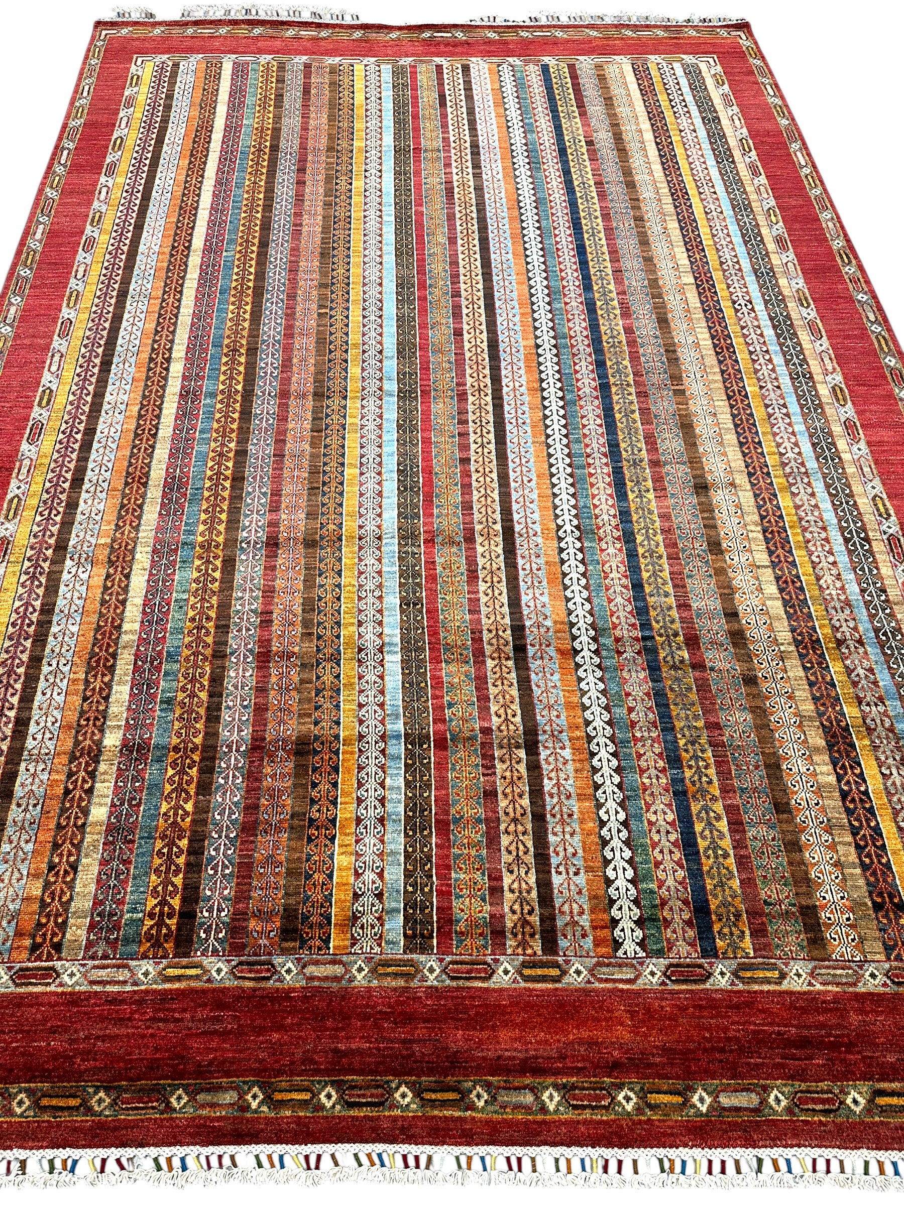 Hand-Knotted Afghani Chobi Khorjeen Wool Rug | 7′1″ x 10′2″