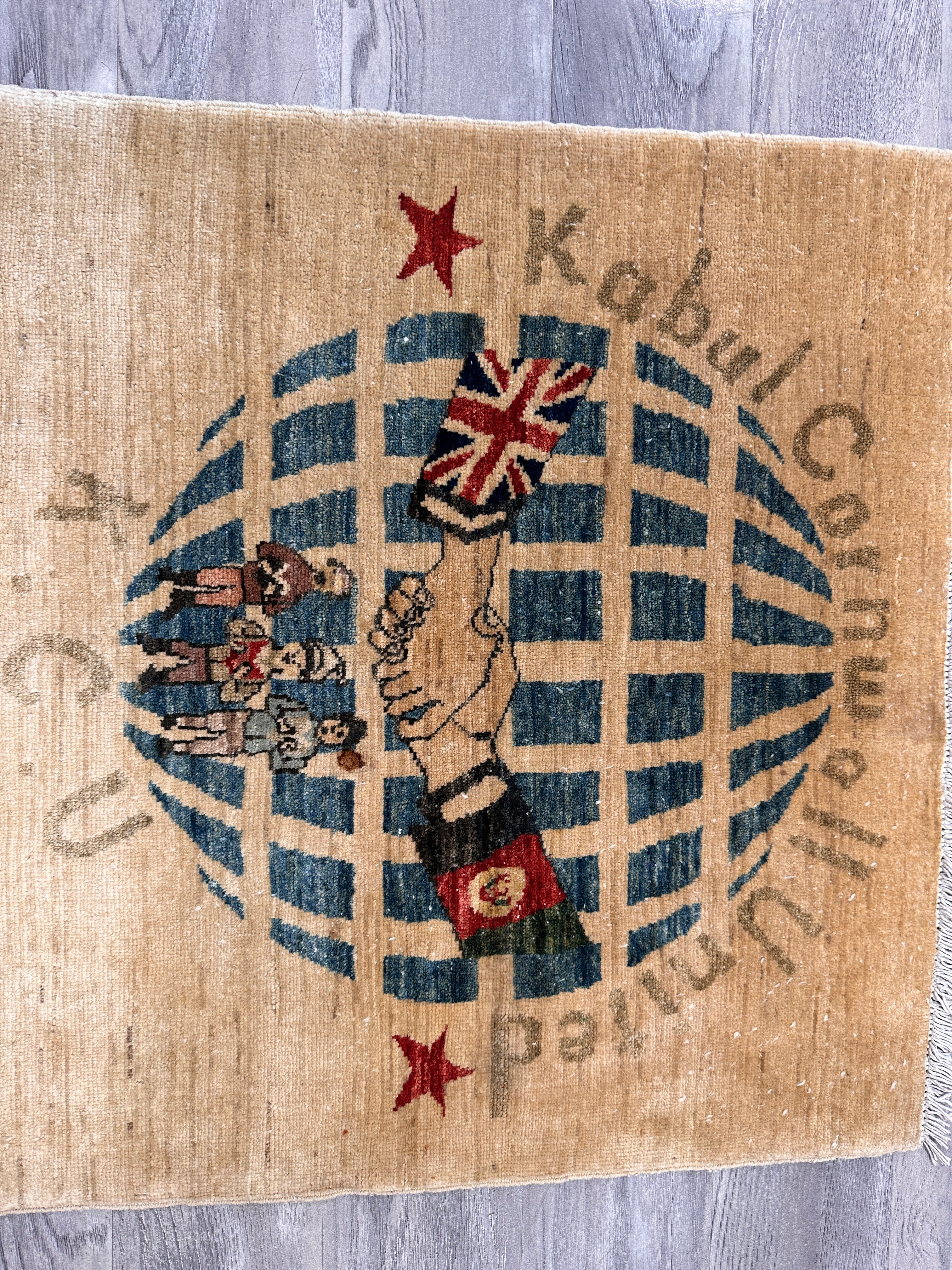 Rare Kabul Cornwall United Rug – Afghan Hand-Knotted Wool – Friendship & Diplomacy Design – 2'8" x 2'6"