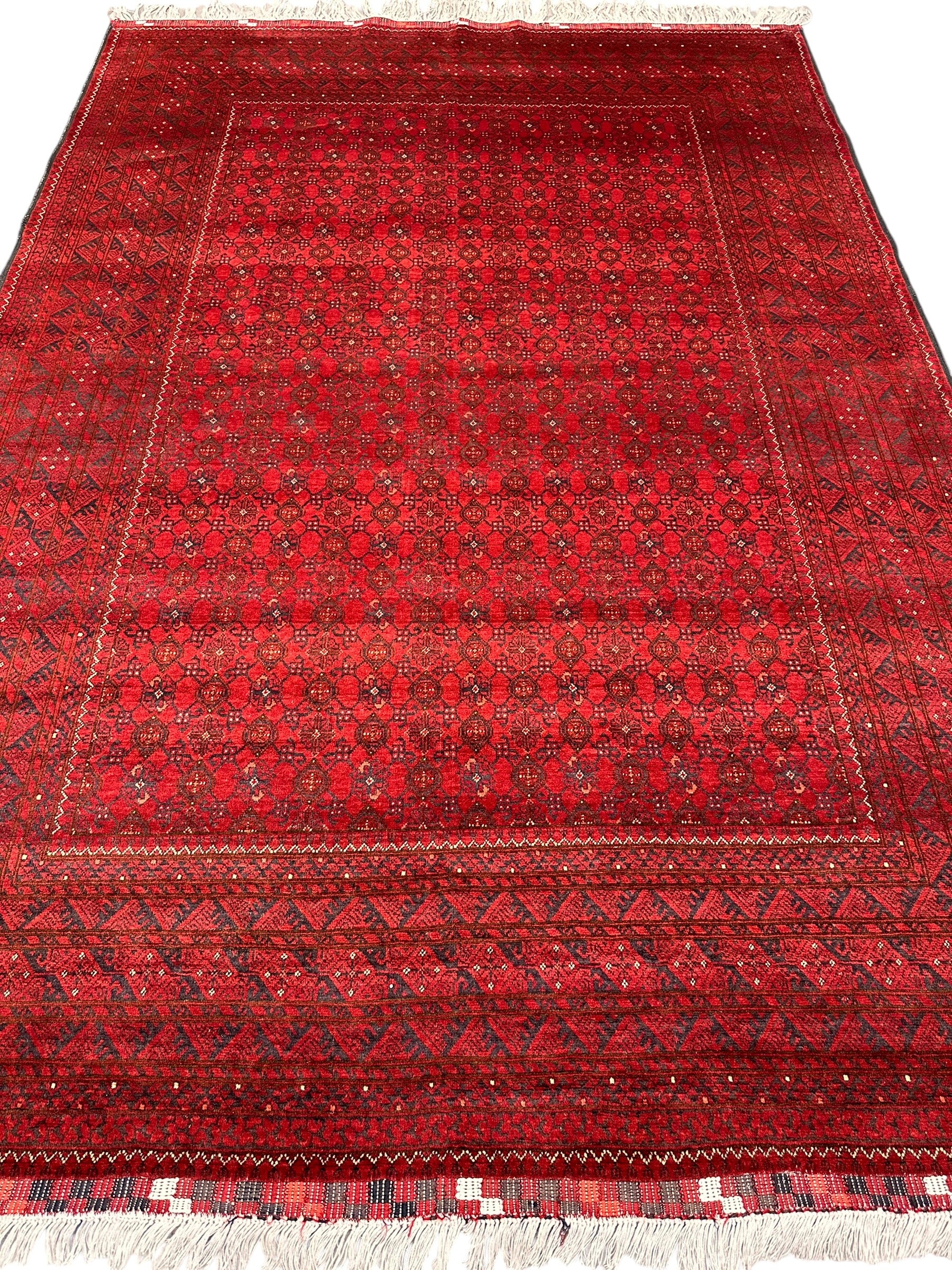 Afghan Bashore Rug 6’7” x 9’8” – Hand-Knotted Wool, Abrash, Original Fringe, No Repairs