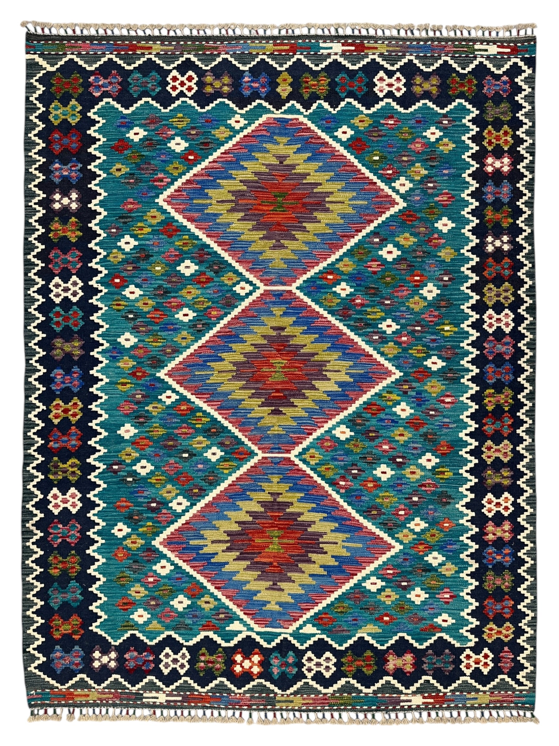 Hand-Woven Afghani Kilim Wool Rug 5'10" x 7'9"