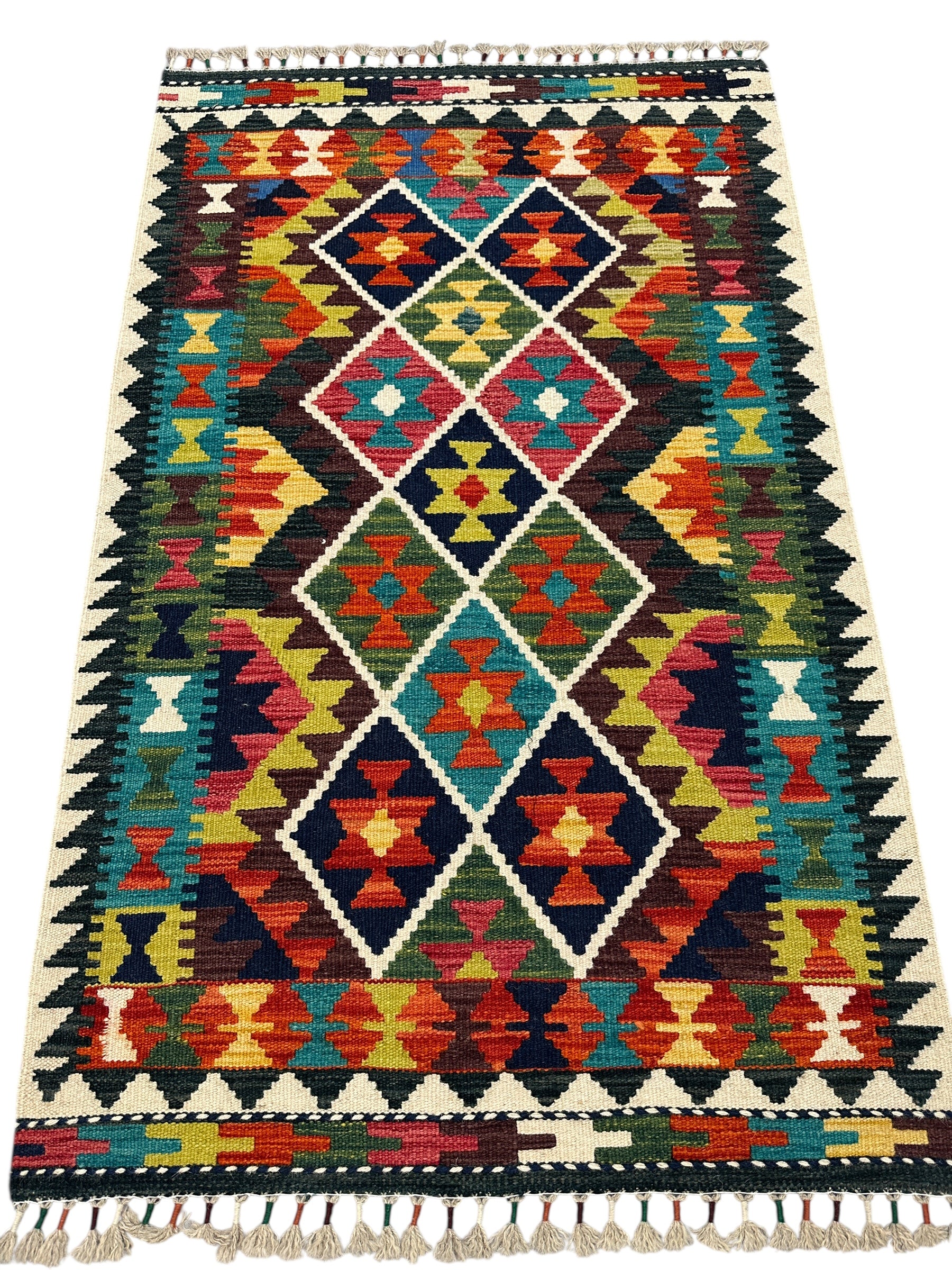 Hand-Woven Afghani Kilim Wool Rug 2'9" x 4'5"