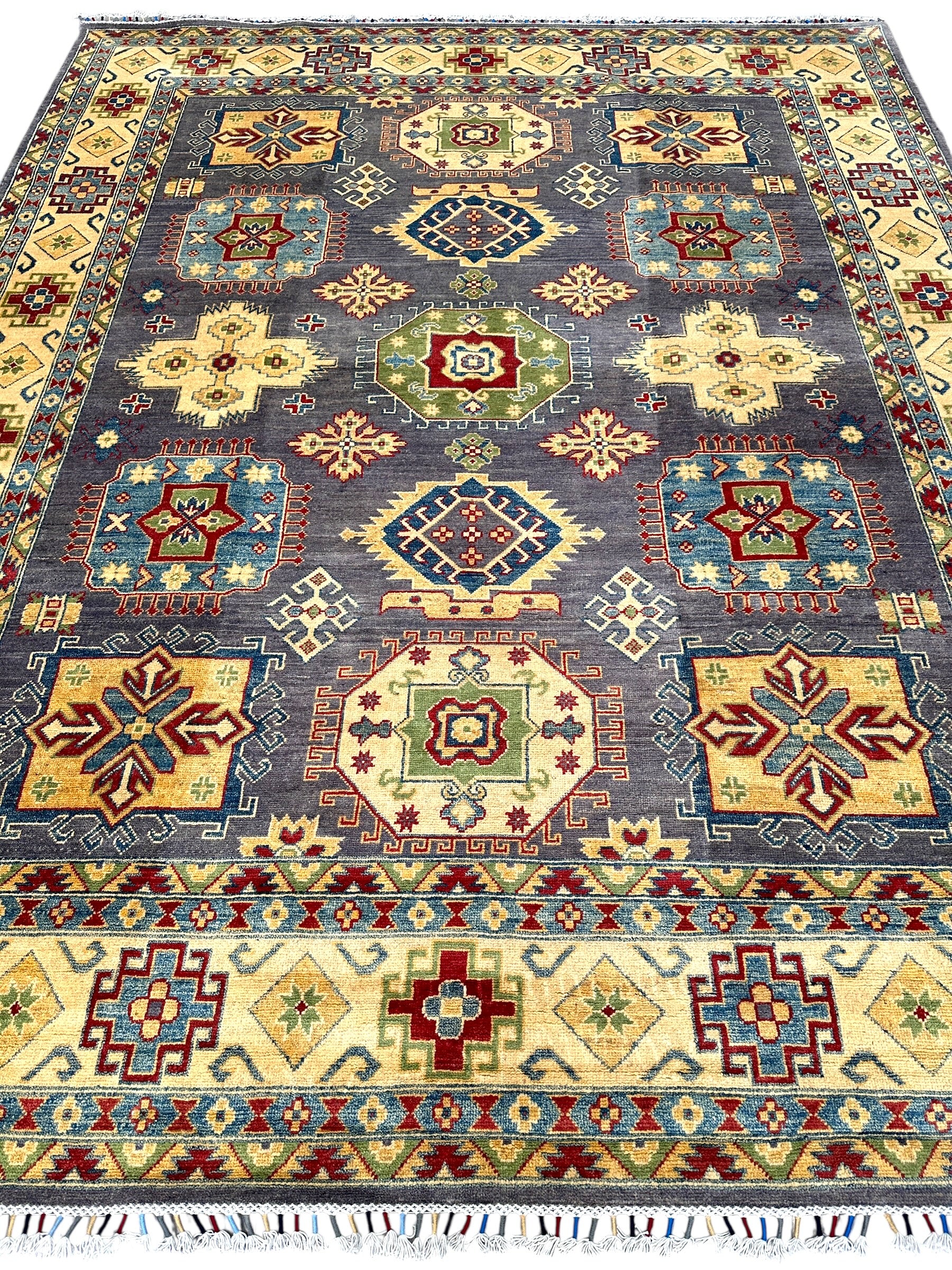 Hand-Knotted Afghan Kazak Wool Rug | Tribal | 8′ x 10′