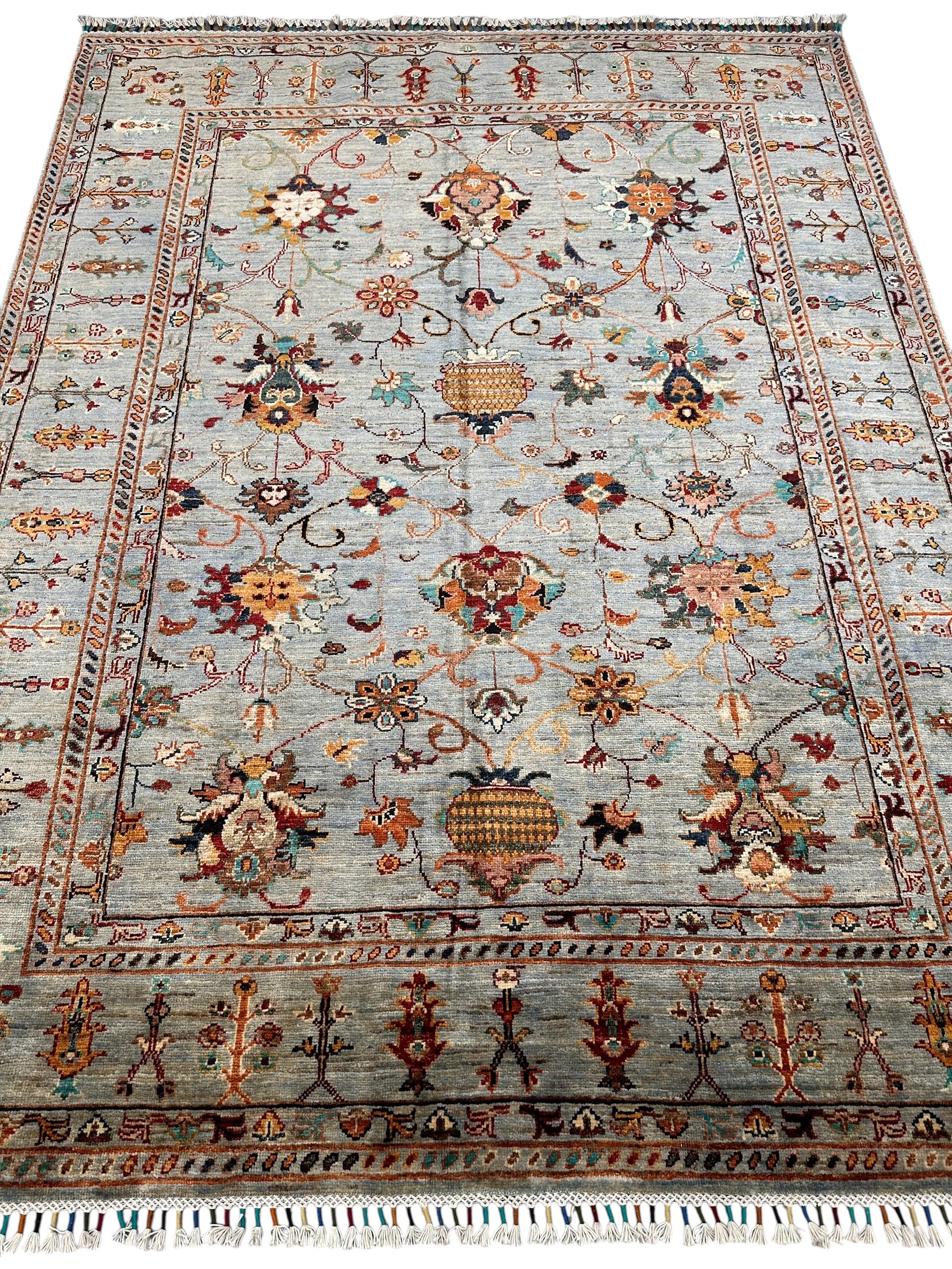 Hand-Knotted Afghani Chobi Sultani Wool Rug | Floral Design | 6′ x 7′6″