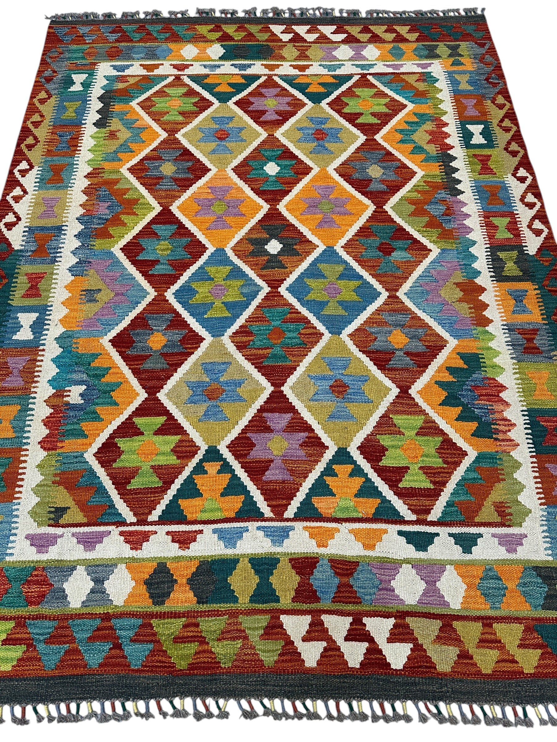 Hand-Woven Afghani Kilim Wool Rug 5'2" x 6'11"