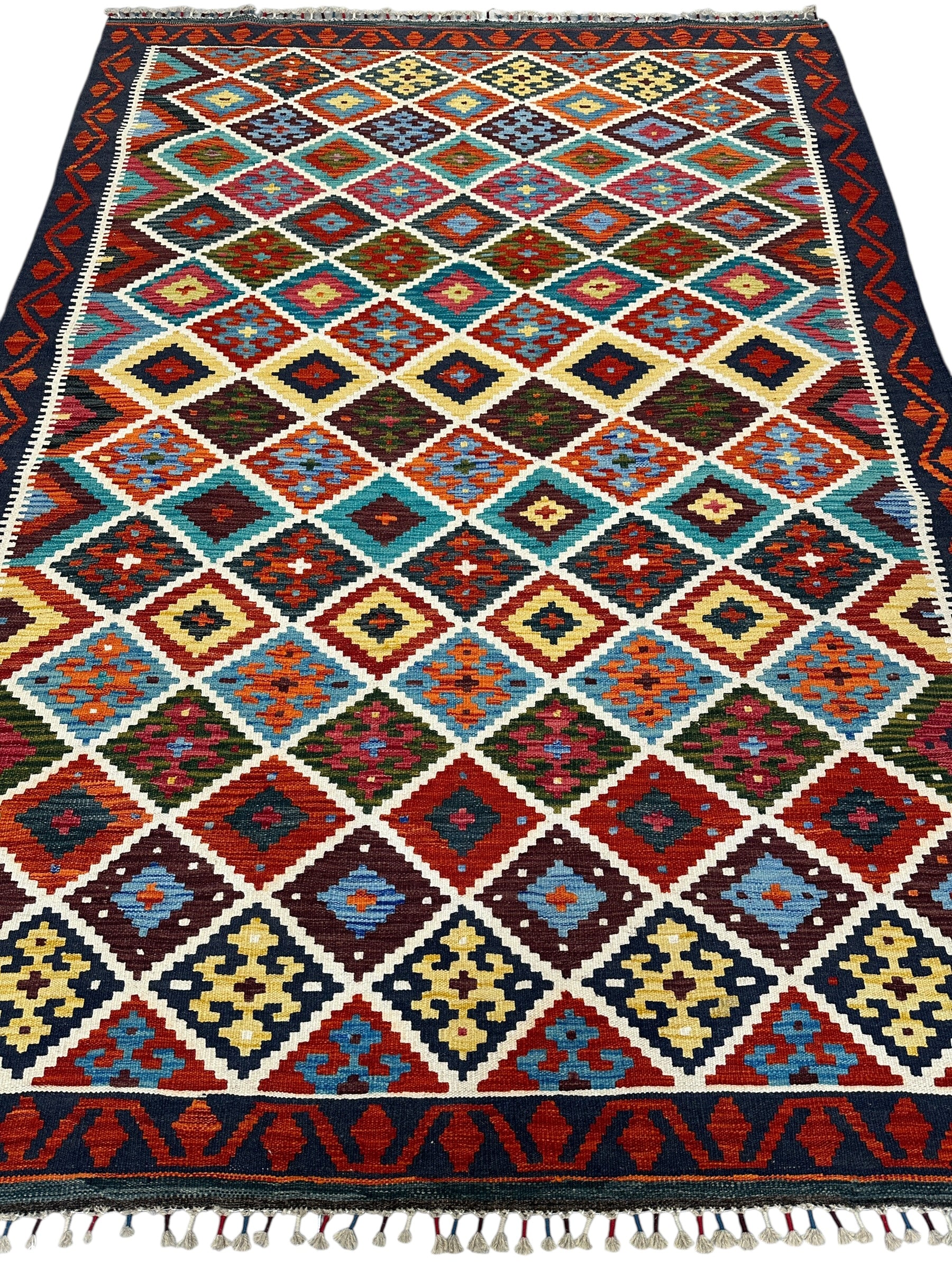 Hand-Woven Afghani Kilim Wool Rug 5'10" x 8'3"