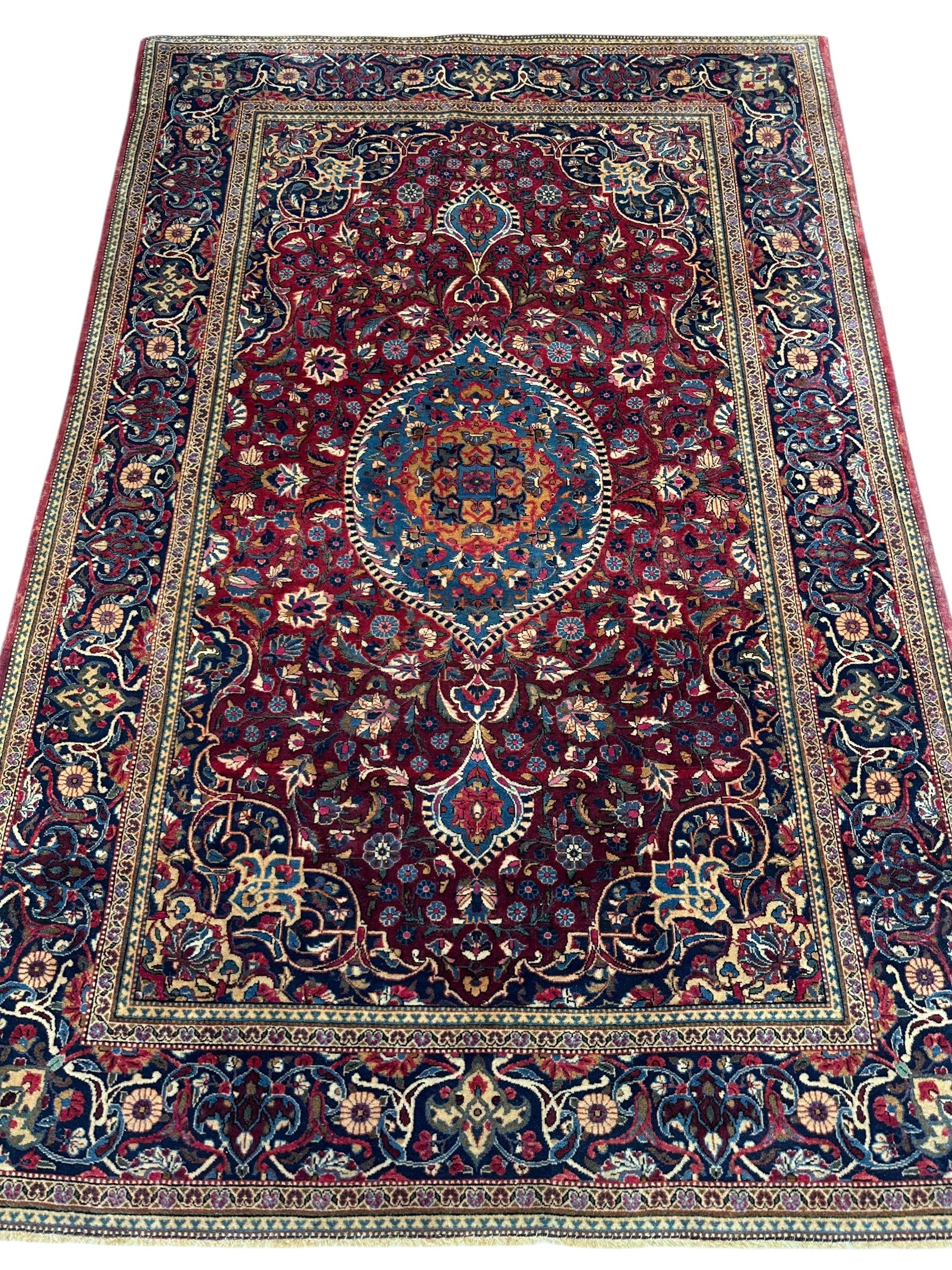 Antique Dabir Kashan Hand-Knotted Persian Wool Rug – 4’3” x 6’2” – All Natural Dyes