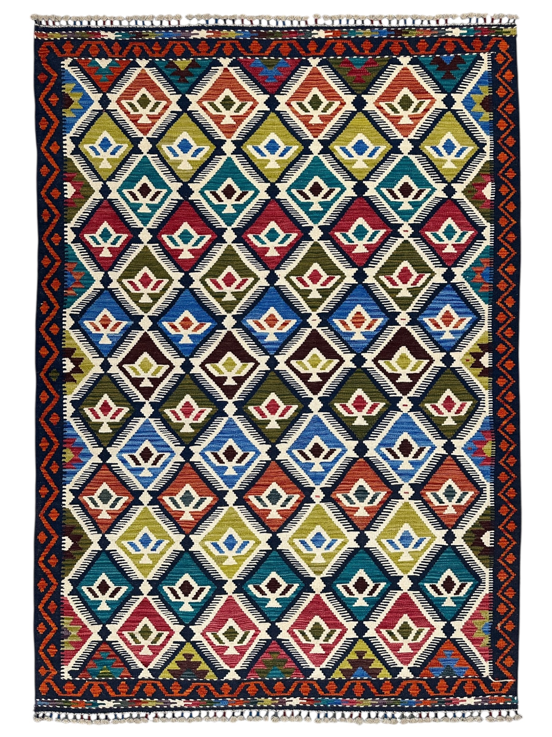Hand-Woven Afghani Kilim Wool Rug 5'9" x 8'1"