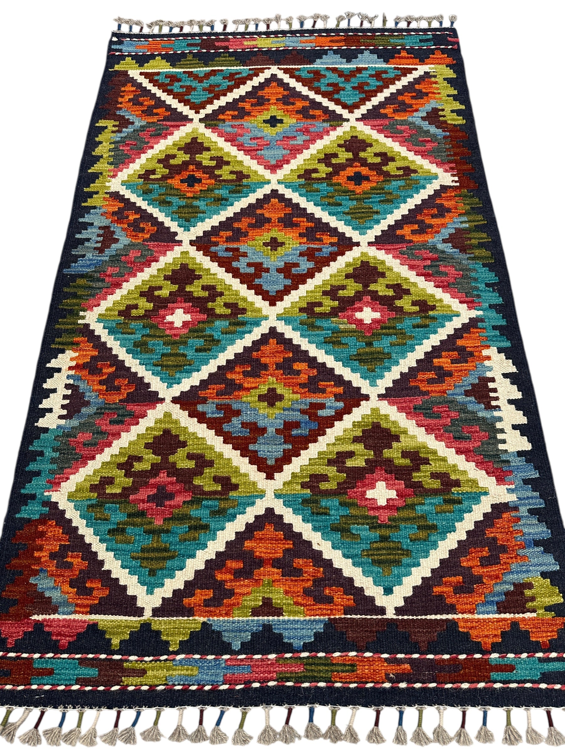 Hand-Woven Afghani Kilim Wool Rug 2'8" x 4'5"