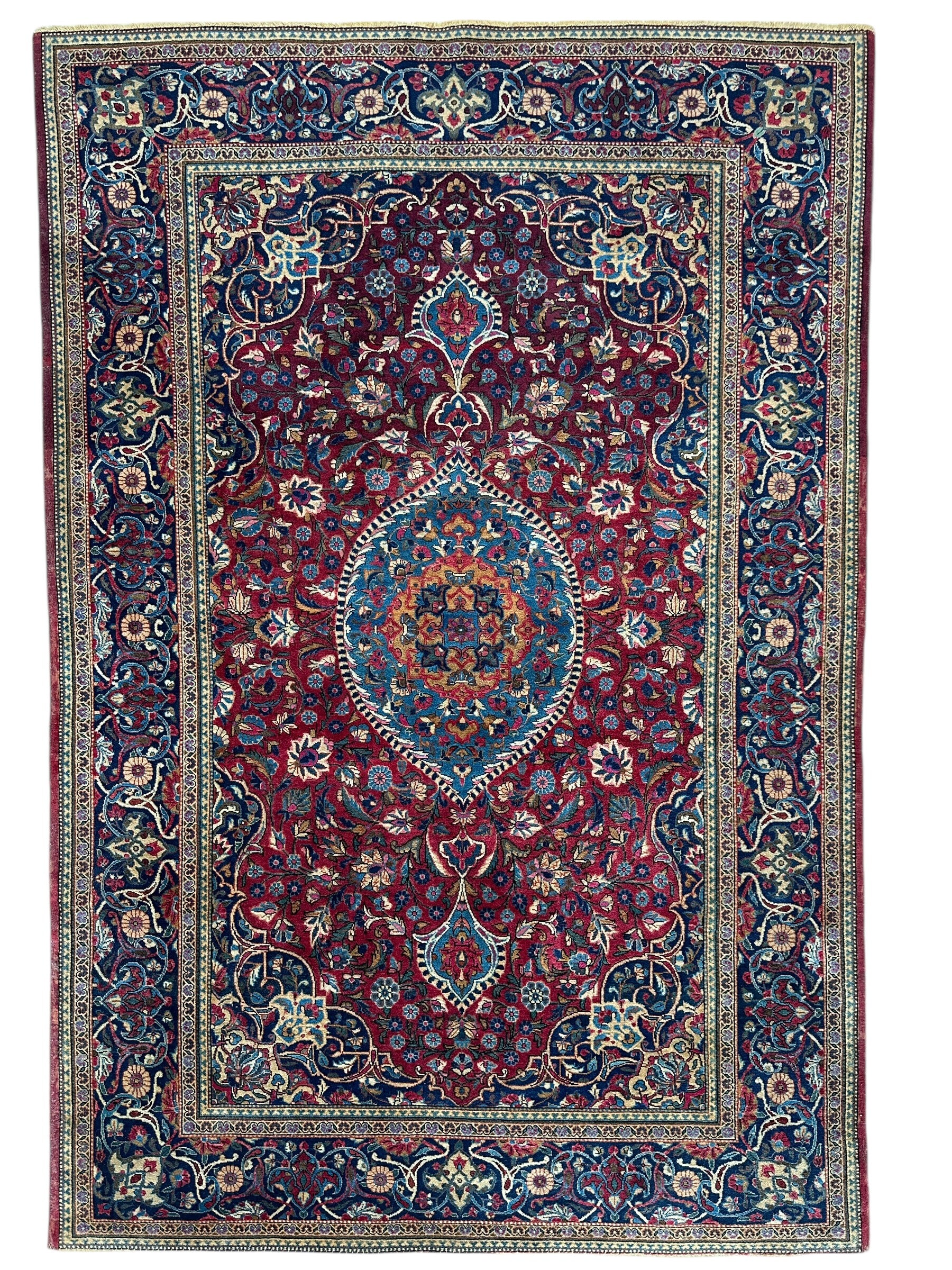 Antique Dabir Kashan Hand-Knotted Persian Wool Rug – 4’3” x 6’2” – All Natural Dyes