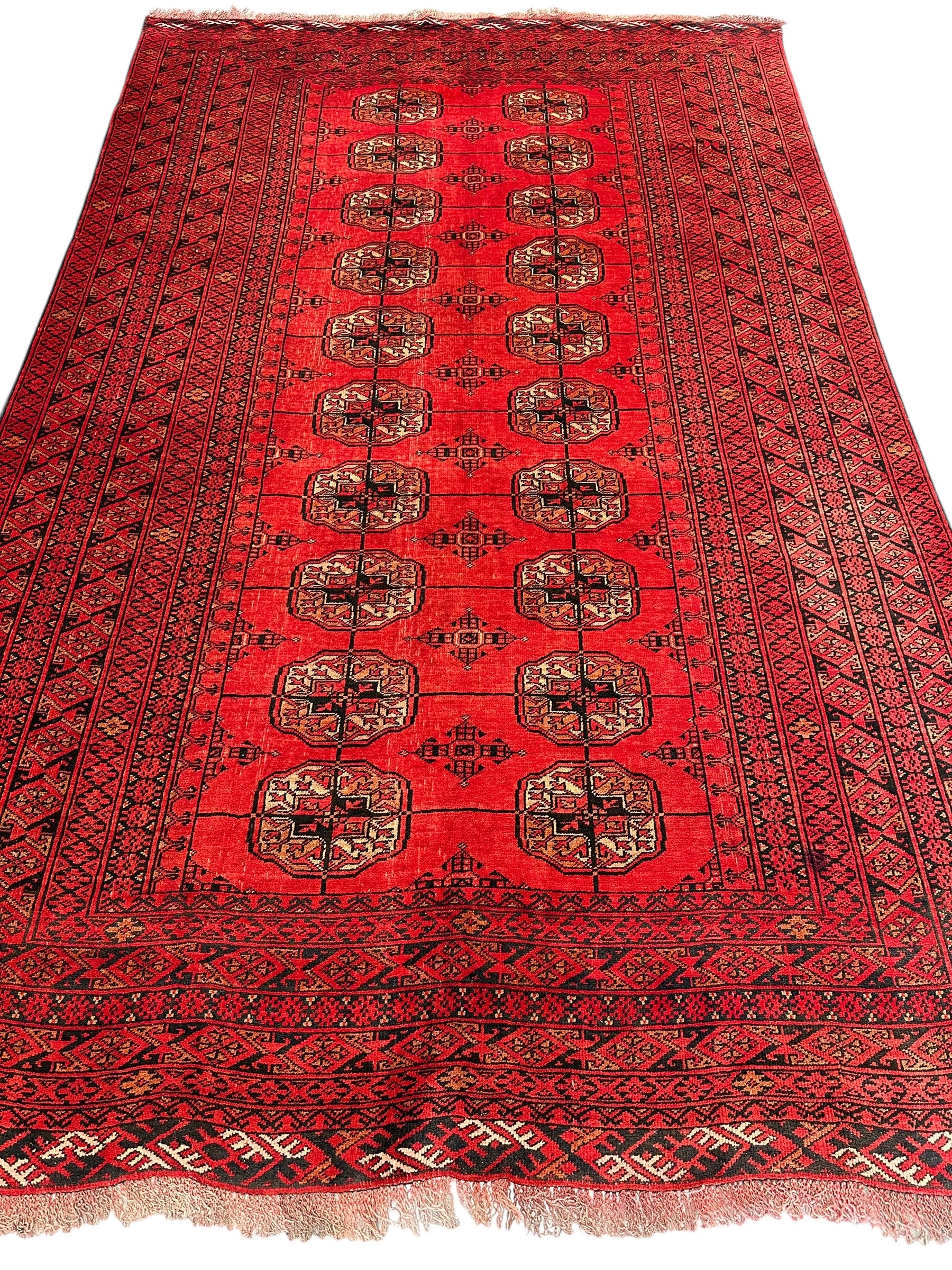 Hand-Knotted Afghani Fil pai Wool Rug Red,Cream,Black 5'10" x 9'3"
