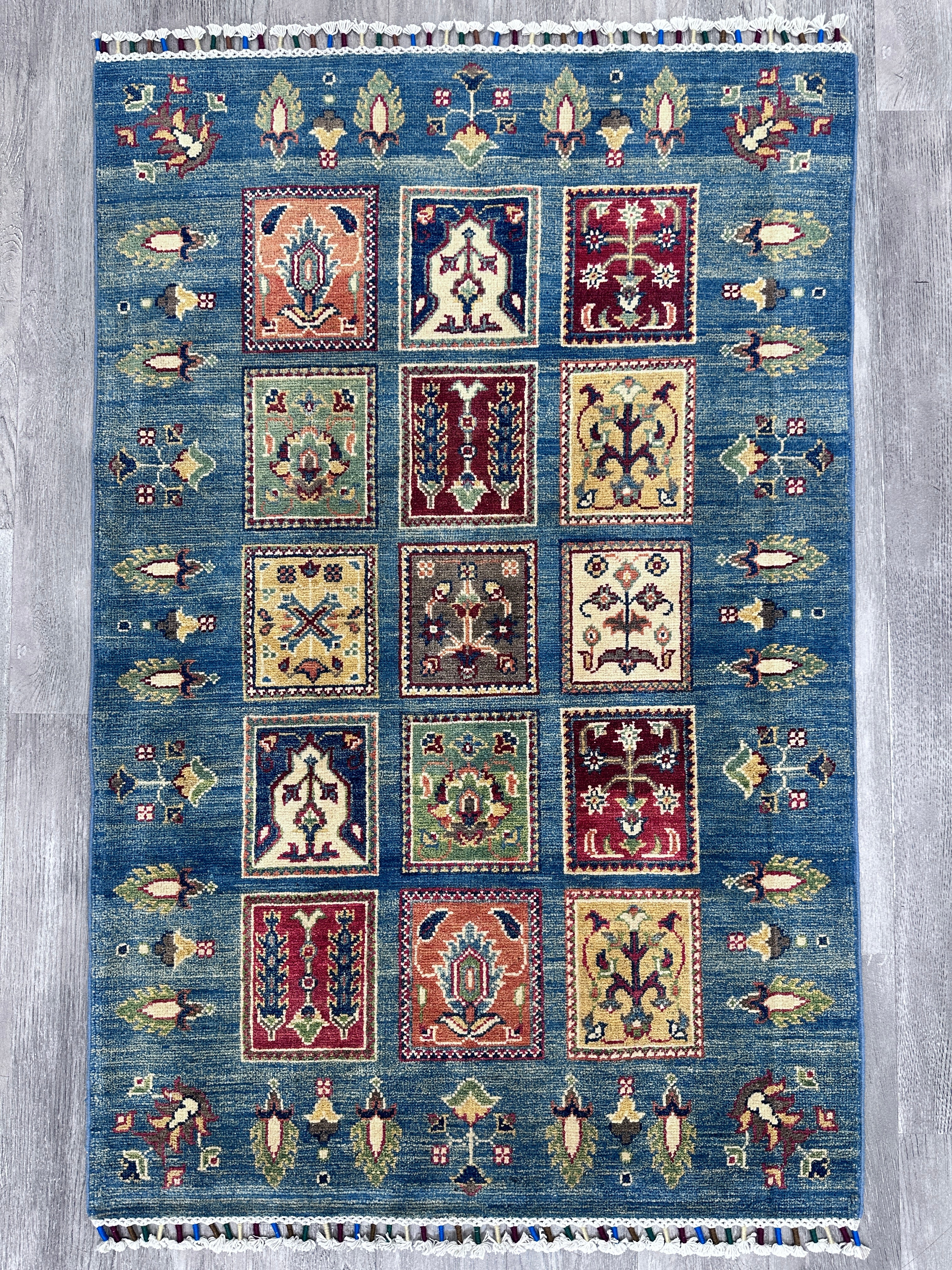 Hand-Knotted Afghani Kazak Wool Rug – 3’2″ x 4’10″