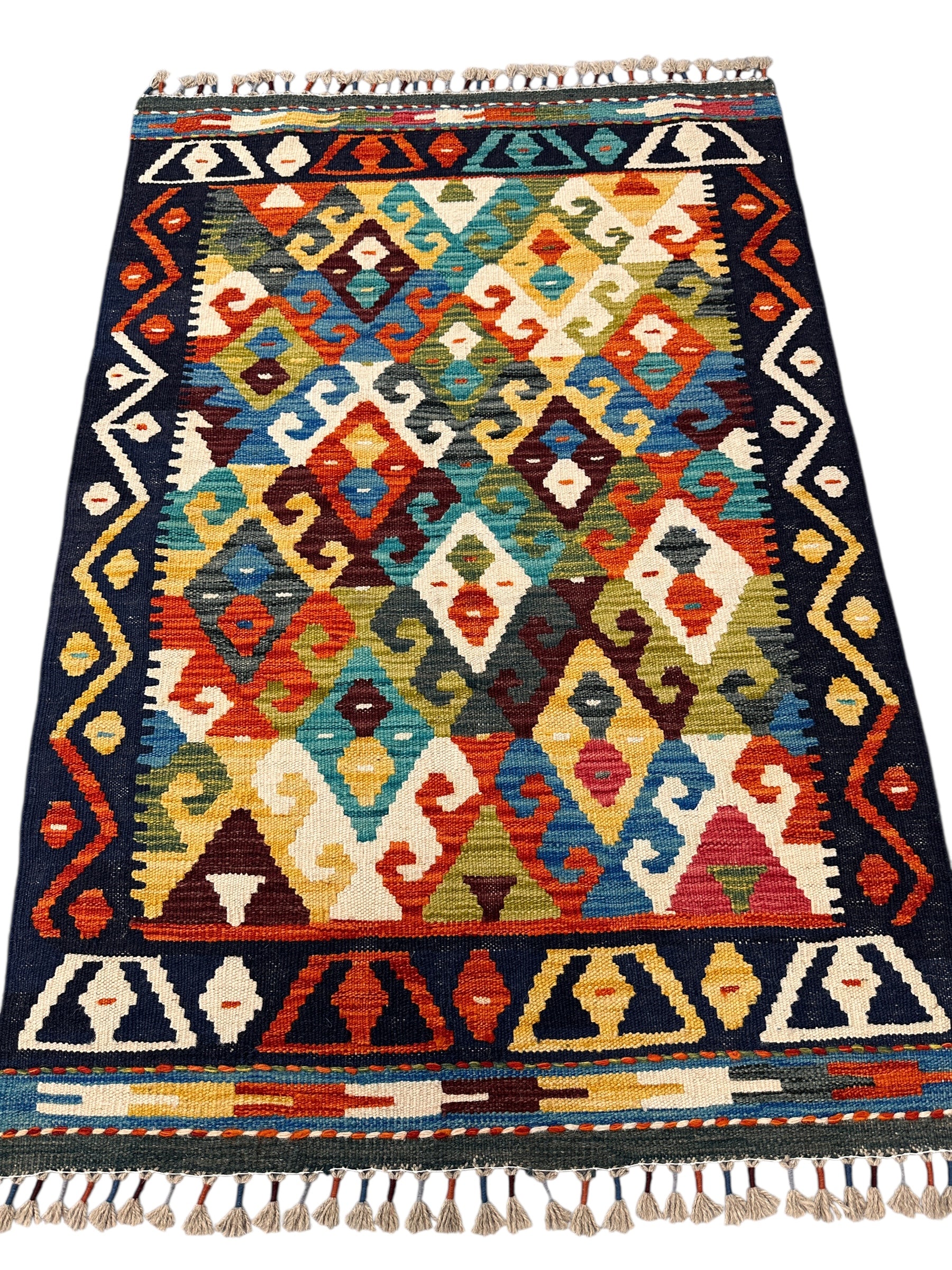 Hand-Woven Afghani Kilim Wool Rug 3' x 4'1"