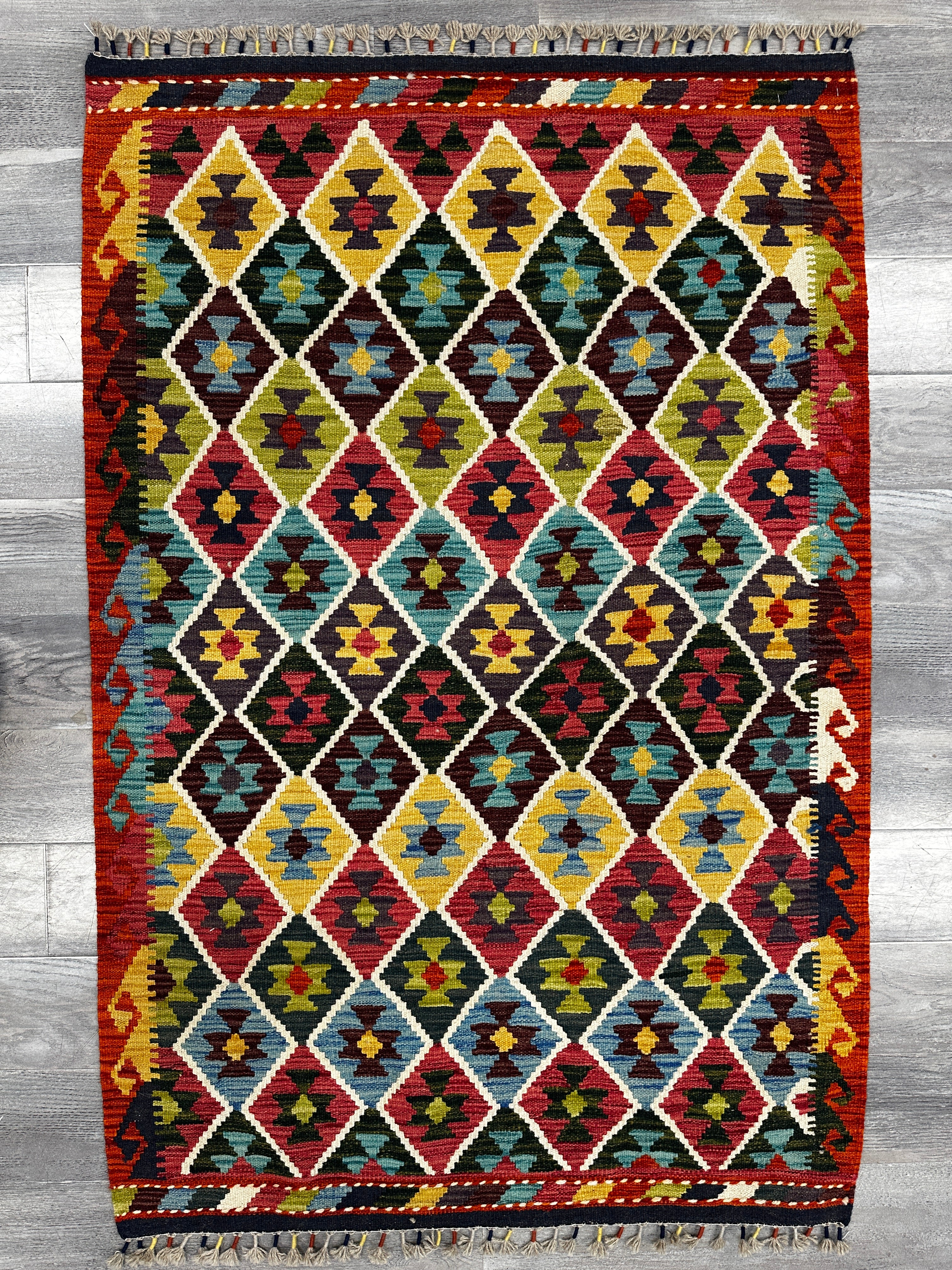 Hand-Woven Afghani Kilim Wool Rug 3'7" x 5'4"