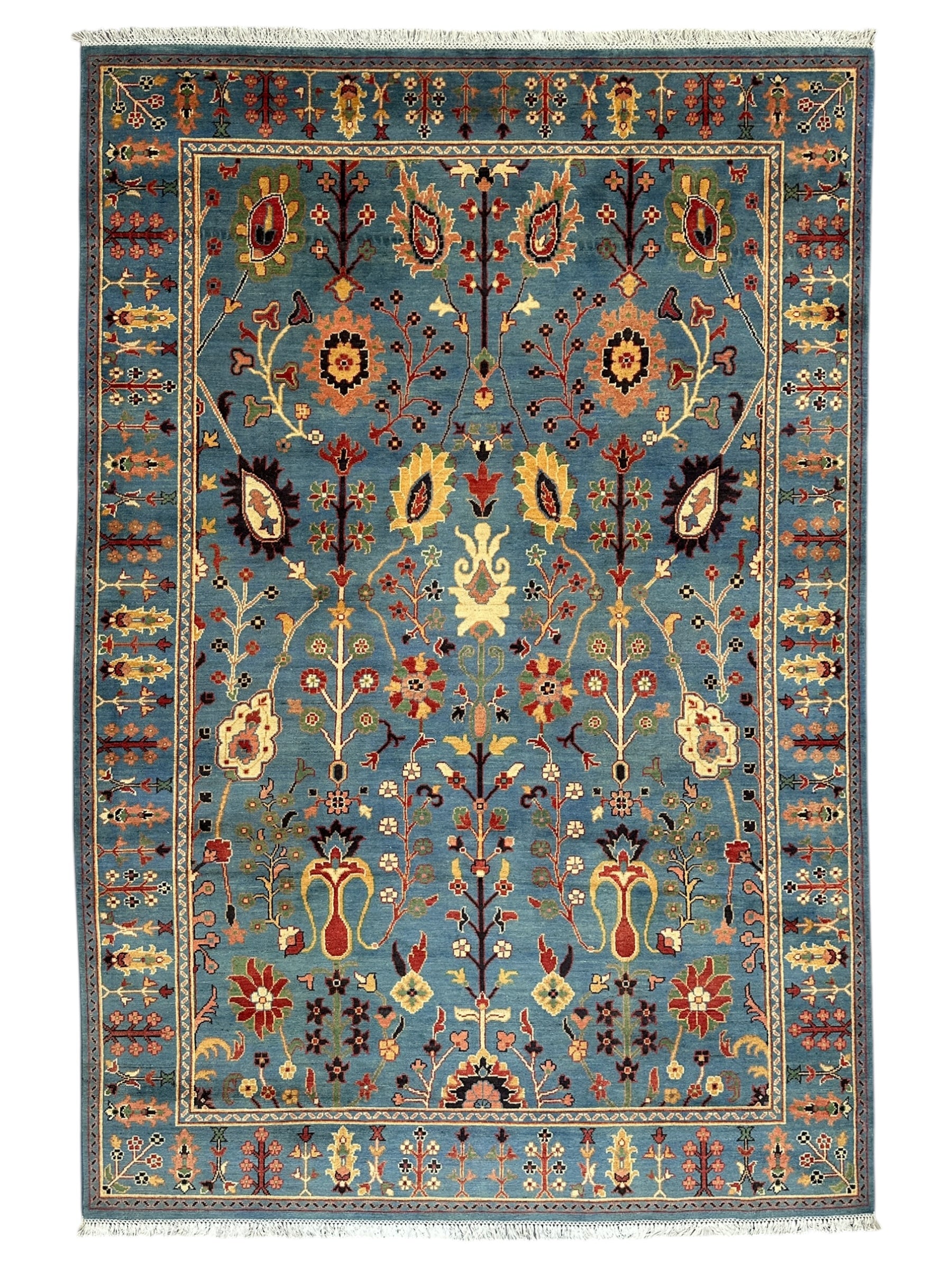 Hand-Knotted Afghani Kazak Tree of Life Wool Rug – 6’7″ x 9’11″