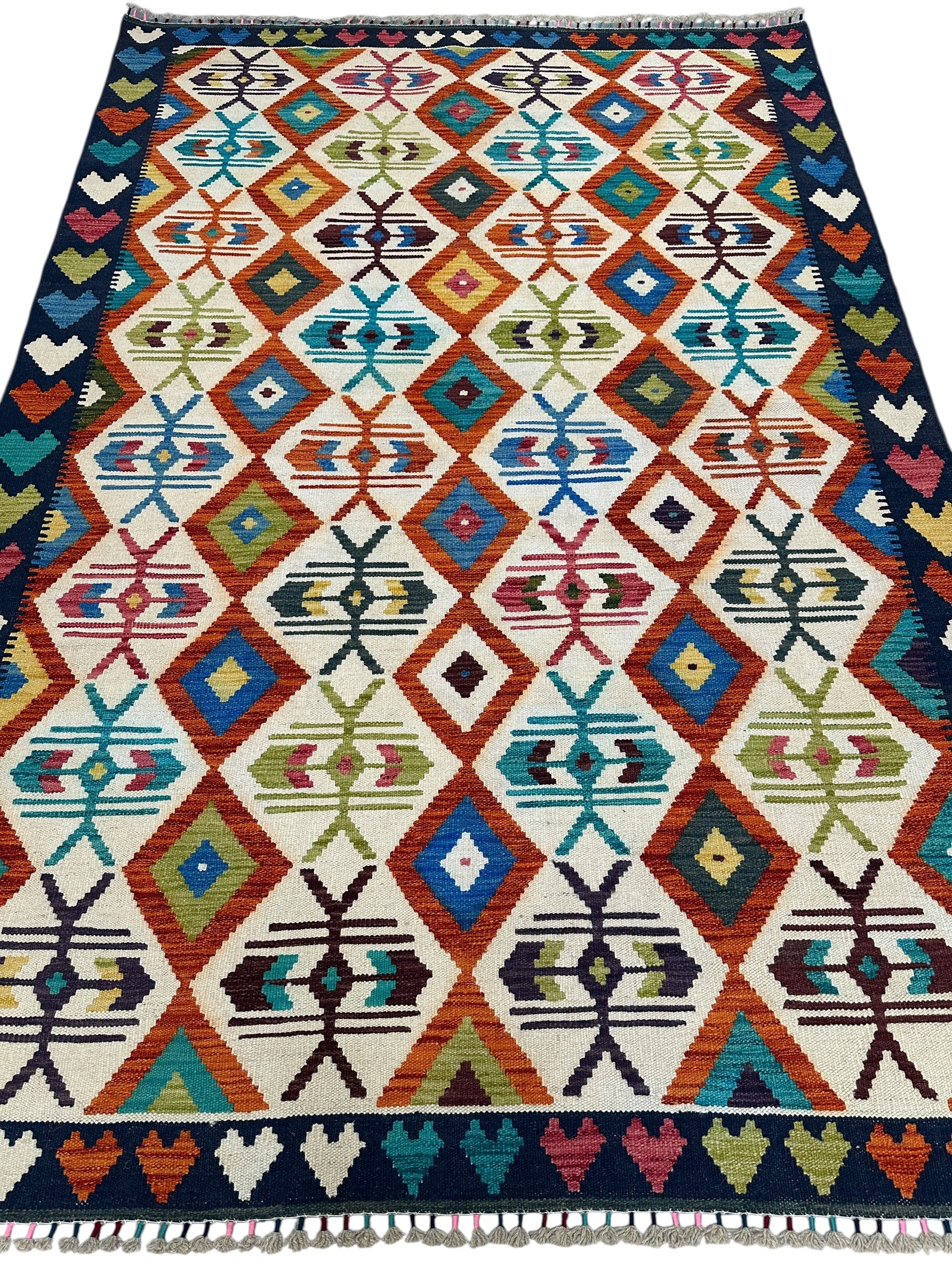 Hand-Woven Afghani Kilim Wool Rug 5'9" x 8'4"