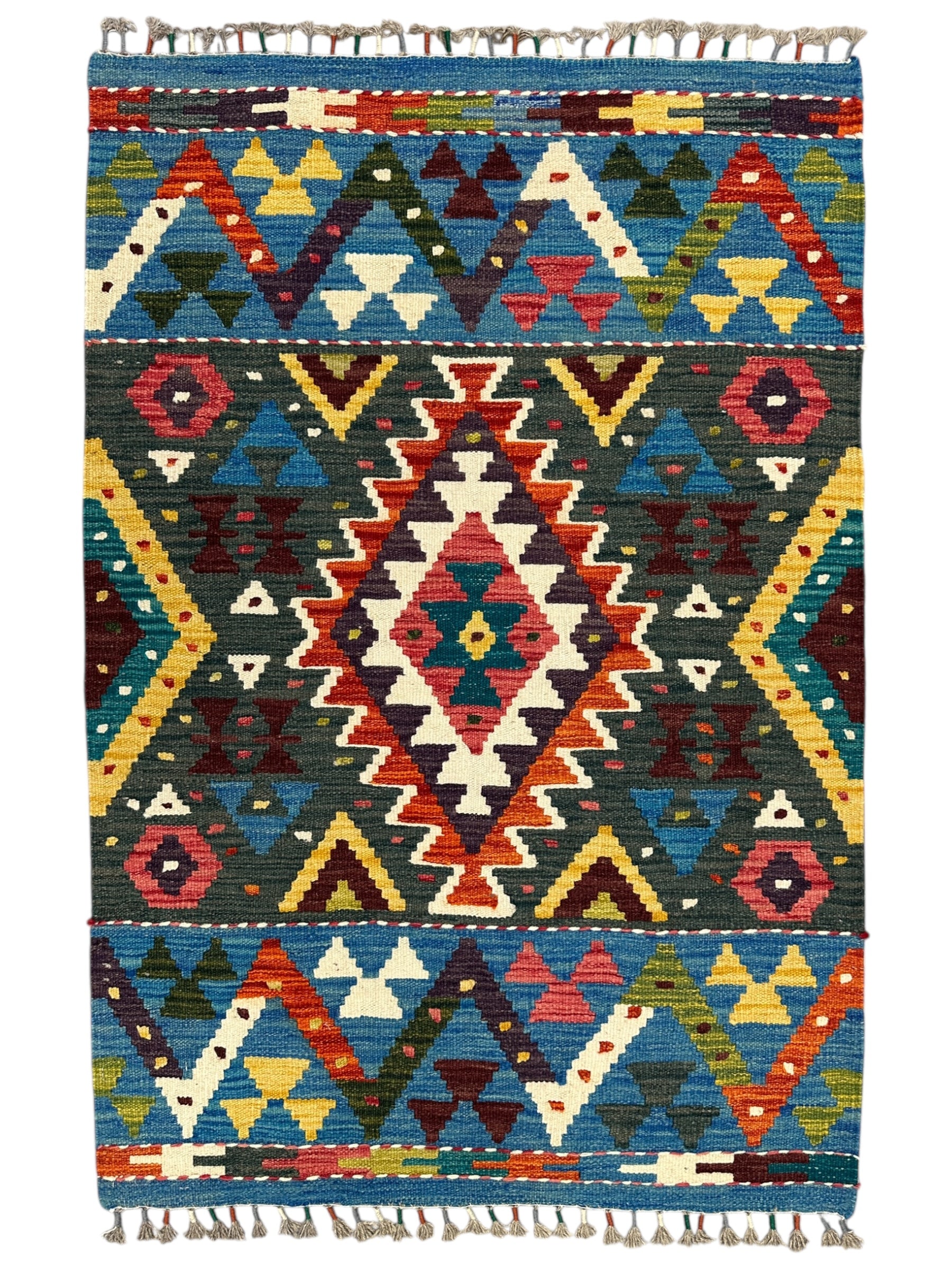 Hand-Woven Afghani Kilim Wool Rug 2'9" x 4'