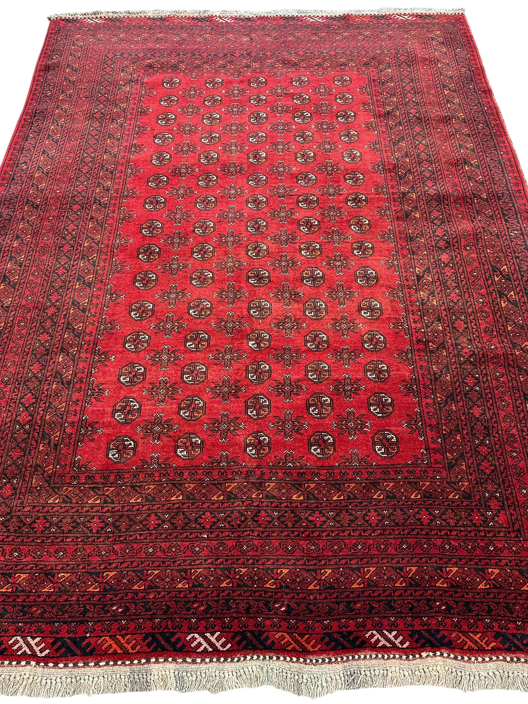 Hand-Knotted Afghani Shirintagab Wool Rug Red,Blue 6'6" x 8'9"