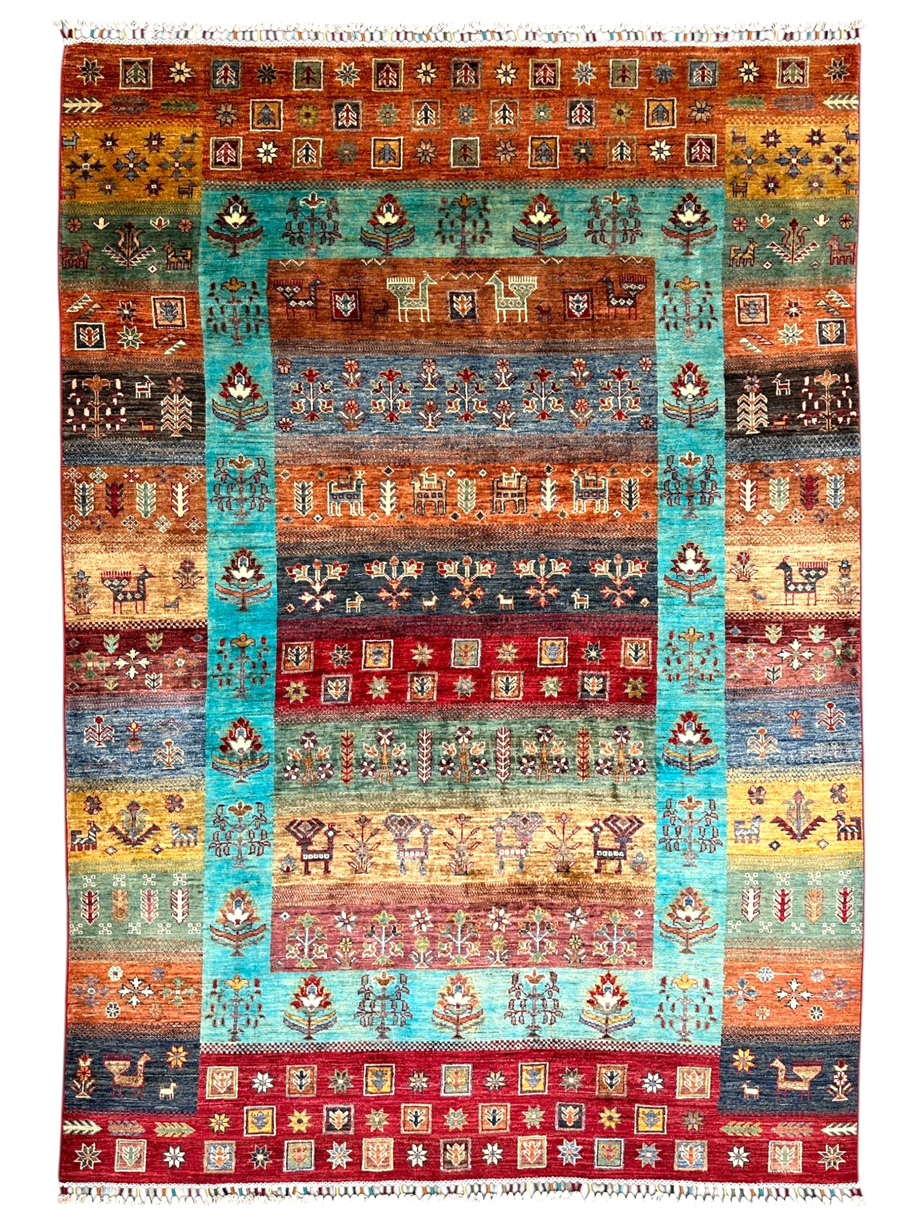 Hand-Knotted Afghani Chobi Ghazni Wool Rug | Gabbeh Design | 6′ x 8′