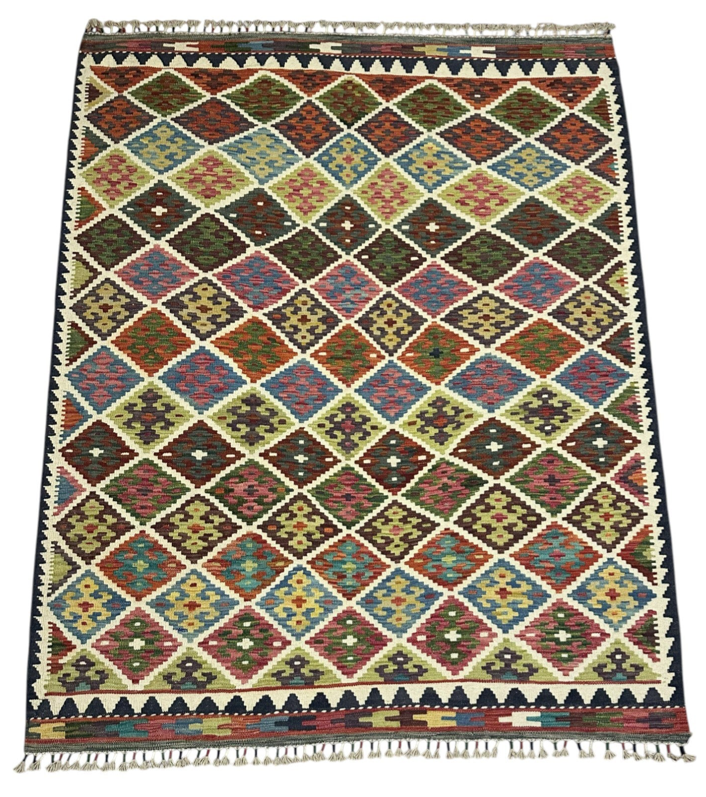 Hand-Woven Afghani Kilim Wool Rug 5'4" x 6'8"