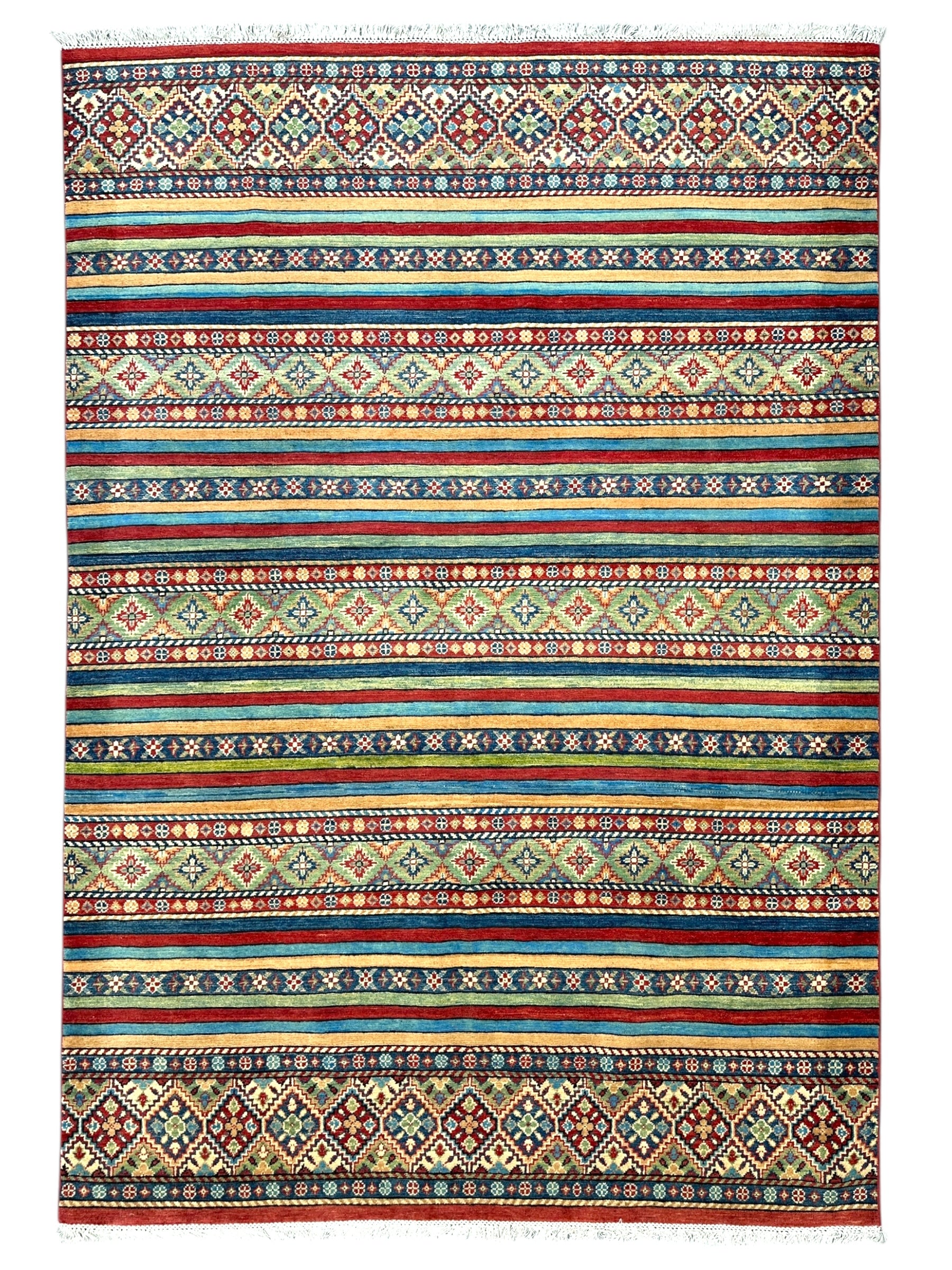 Hand-Knotted Afghani Khorjeen Wool Rug – 6’7″ x 9’9”