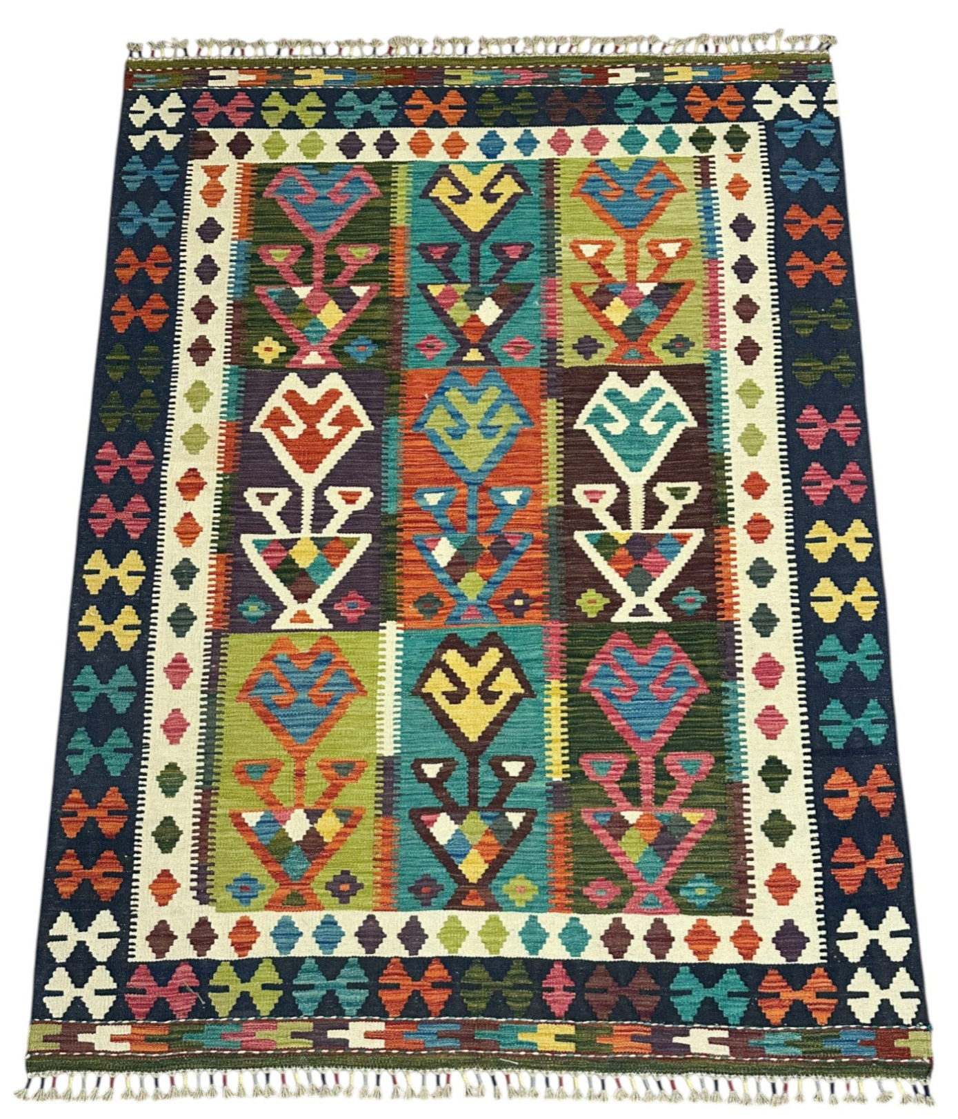 Hand-Woven Afghani Kilim Wool Rug 4'11" x 6'8"