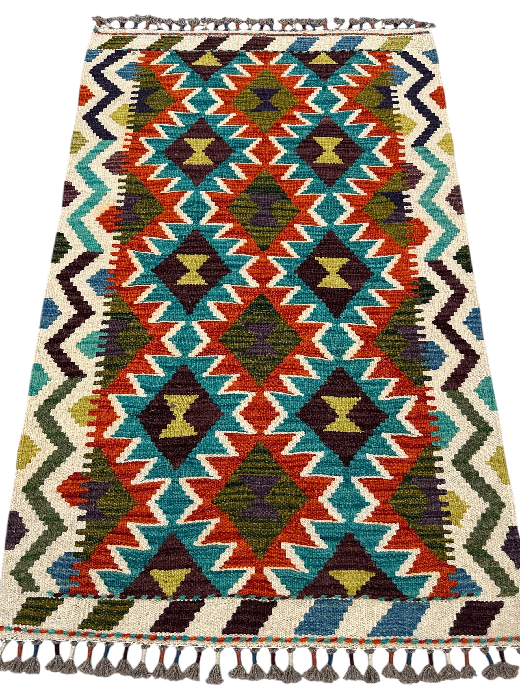 Hand-Woven Afghani Kilim Wool Rug 2'7" x 4'1"