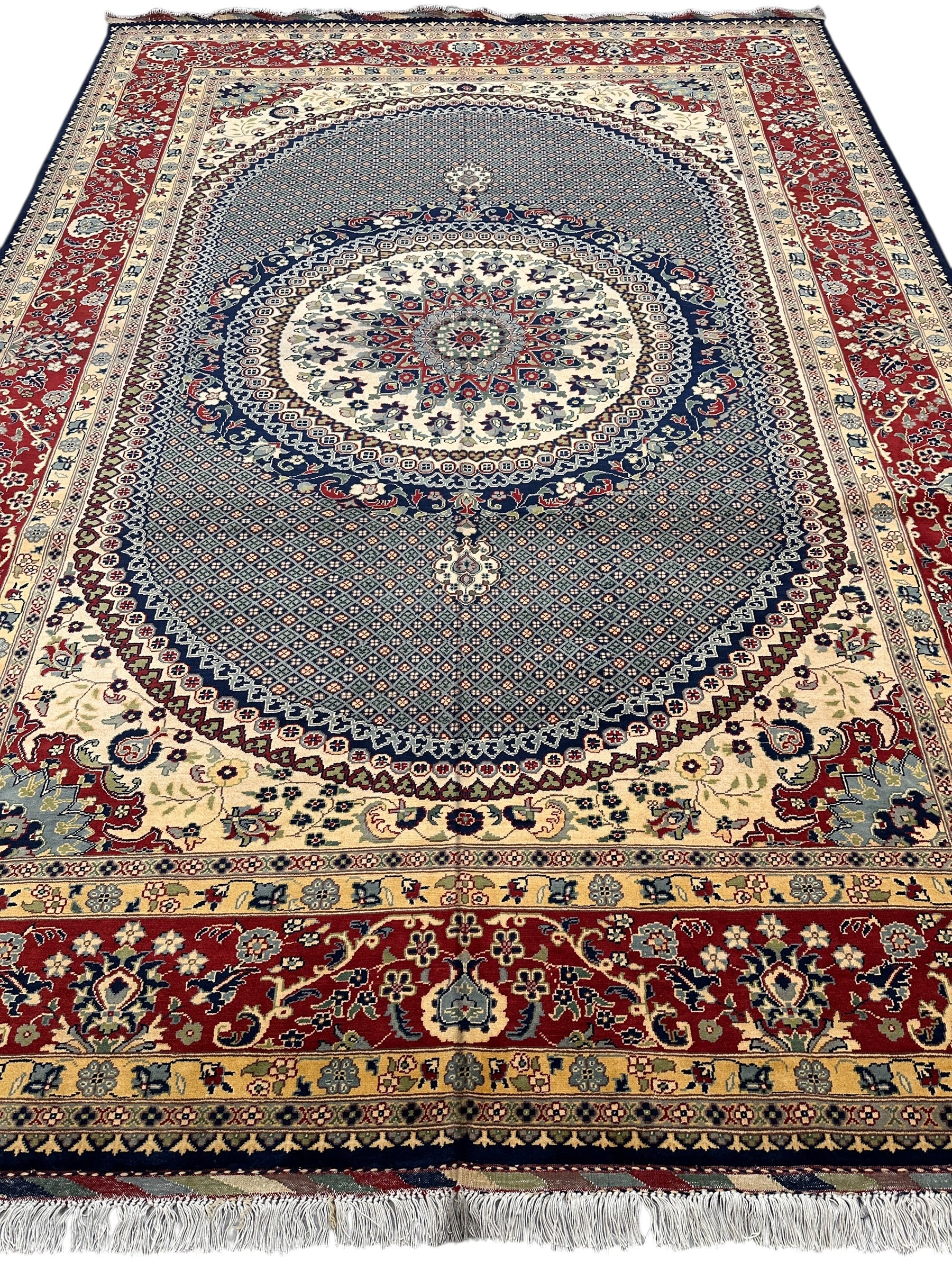 Hand-Knotted Afghani Rezmahi Wool Rug | Tabriz Mahi Design | 9′ x 12′