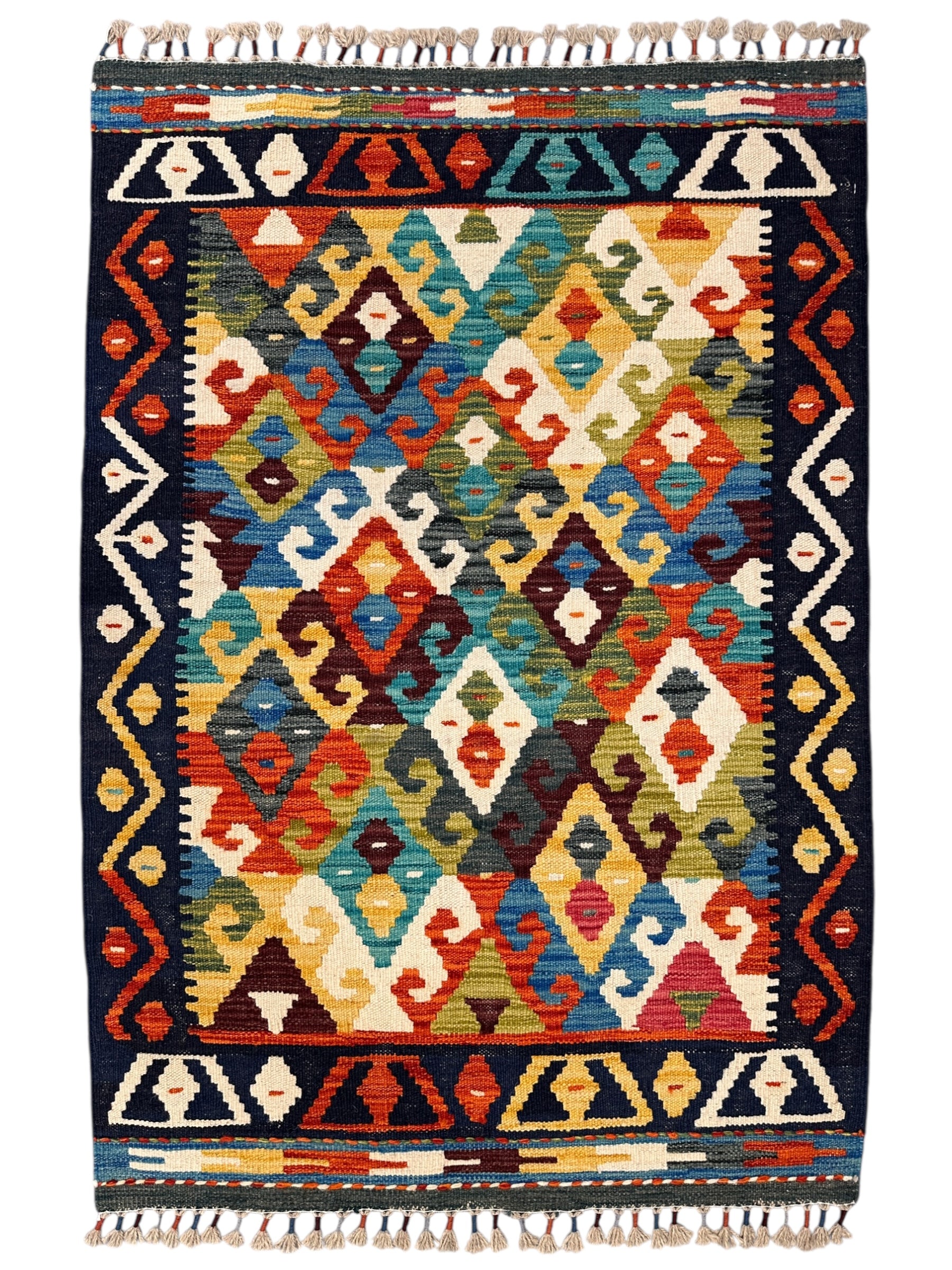 Hand-Woven Afghani Kilim Wool Rug 3' x 4'1"