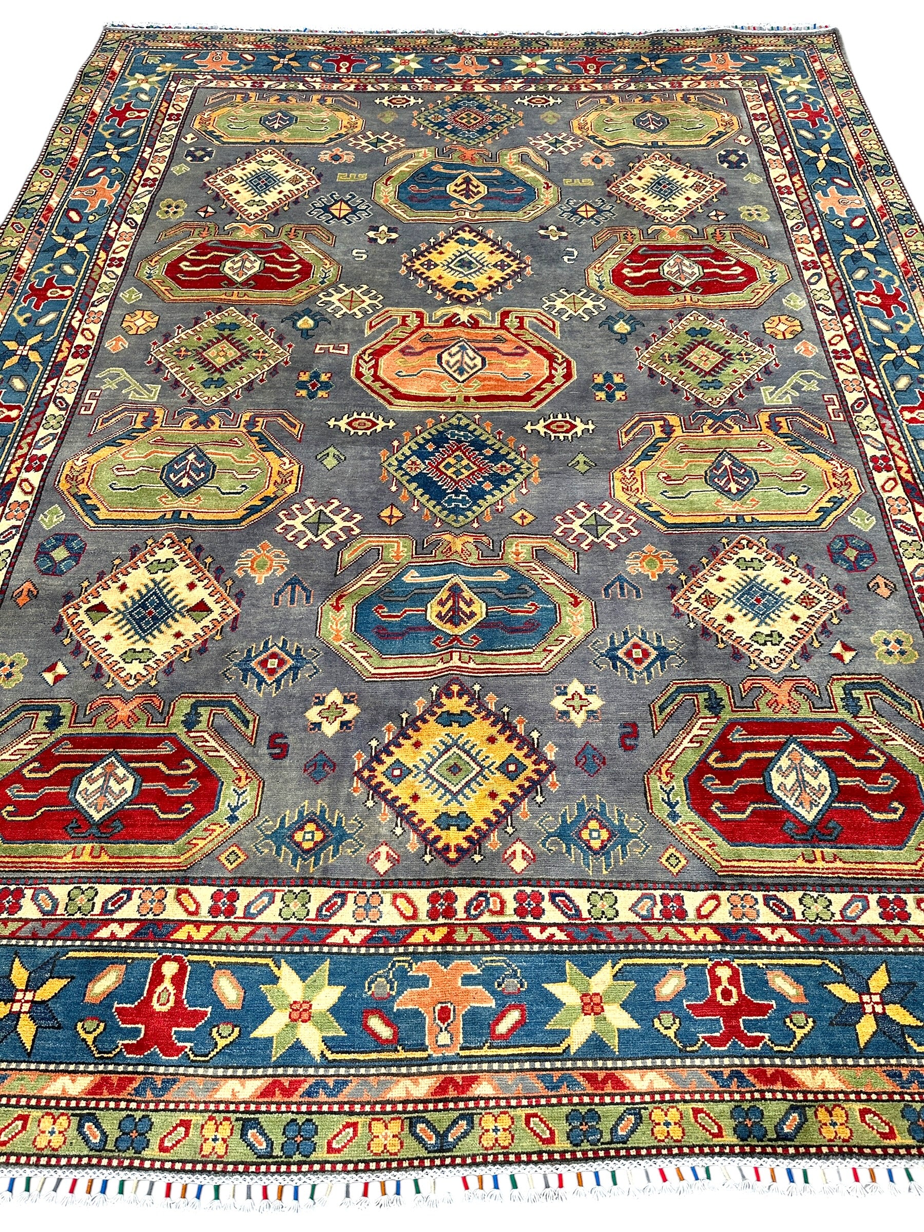 Hand-Knotted Afghan Kazak Wool Rug | Tribal | 8′3″ x 10′8″
