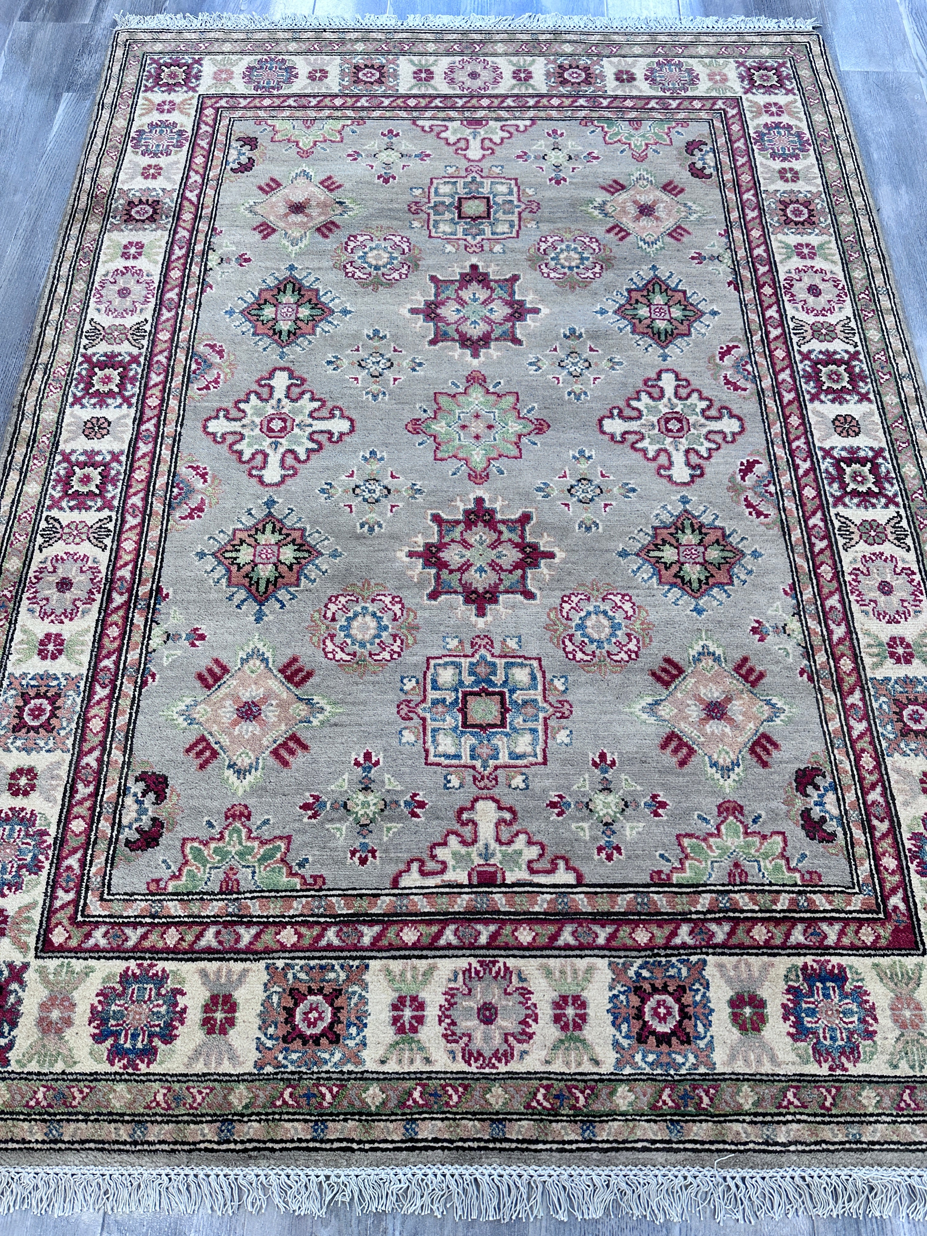 Hand-Knotted Afghani Kazak Wool Rug – 5 x 7