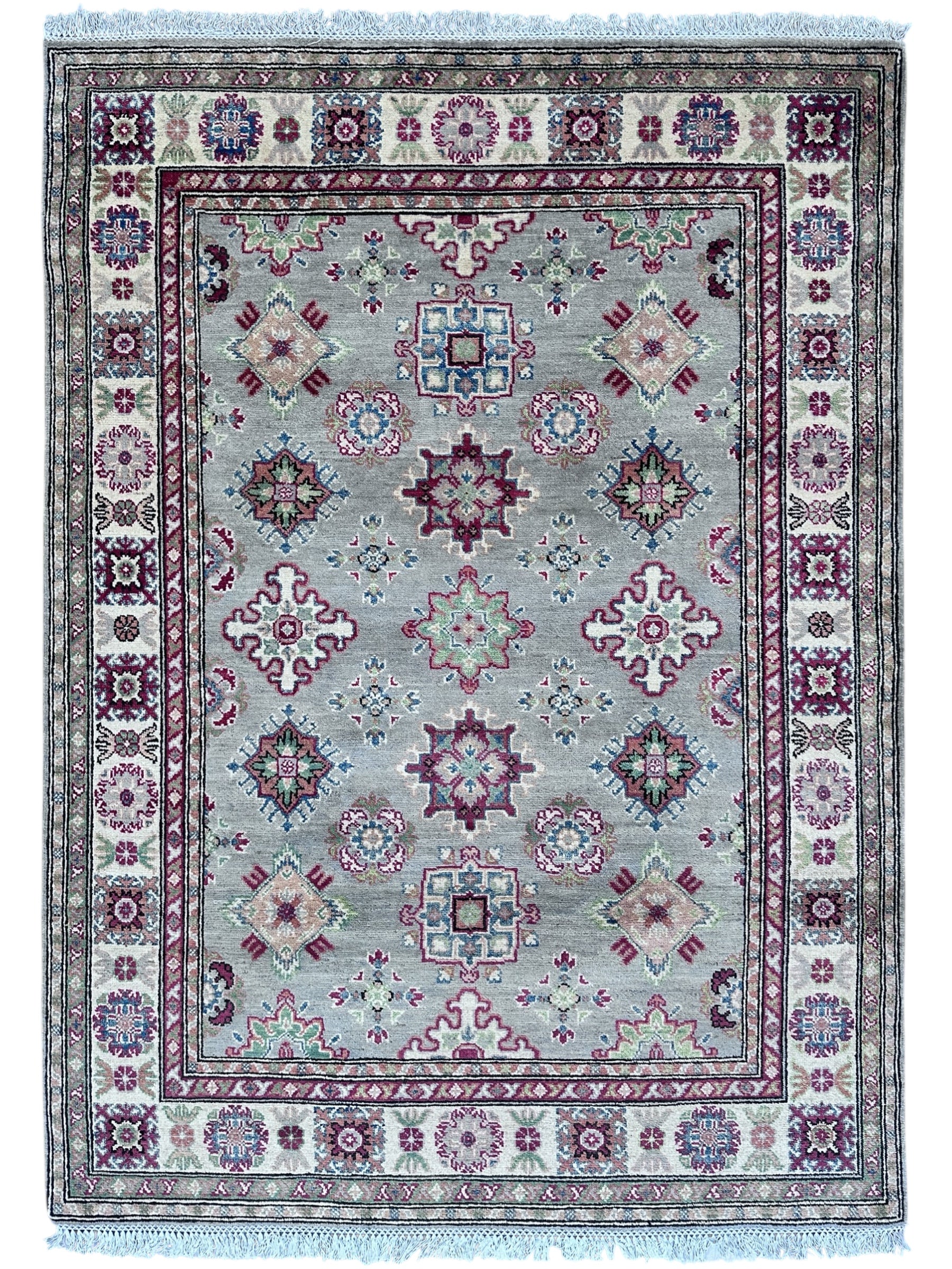 Hand-Knotted Afghani Kazak Wool Rug – 5 x 7