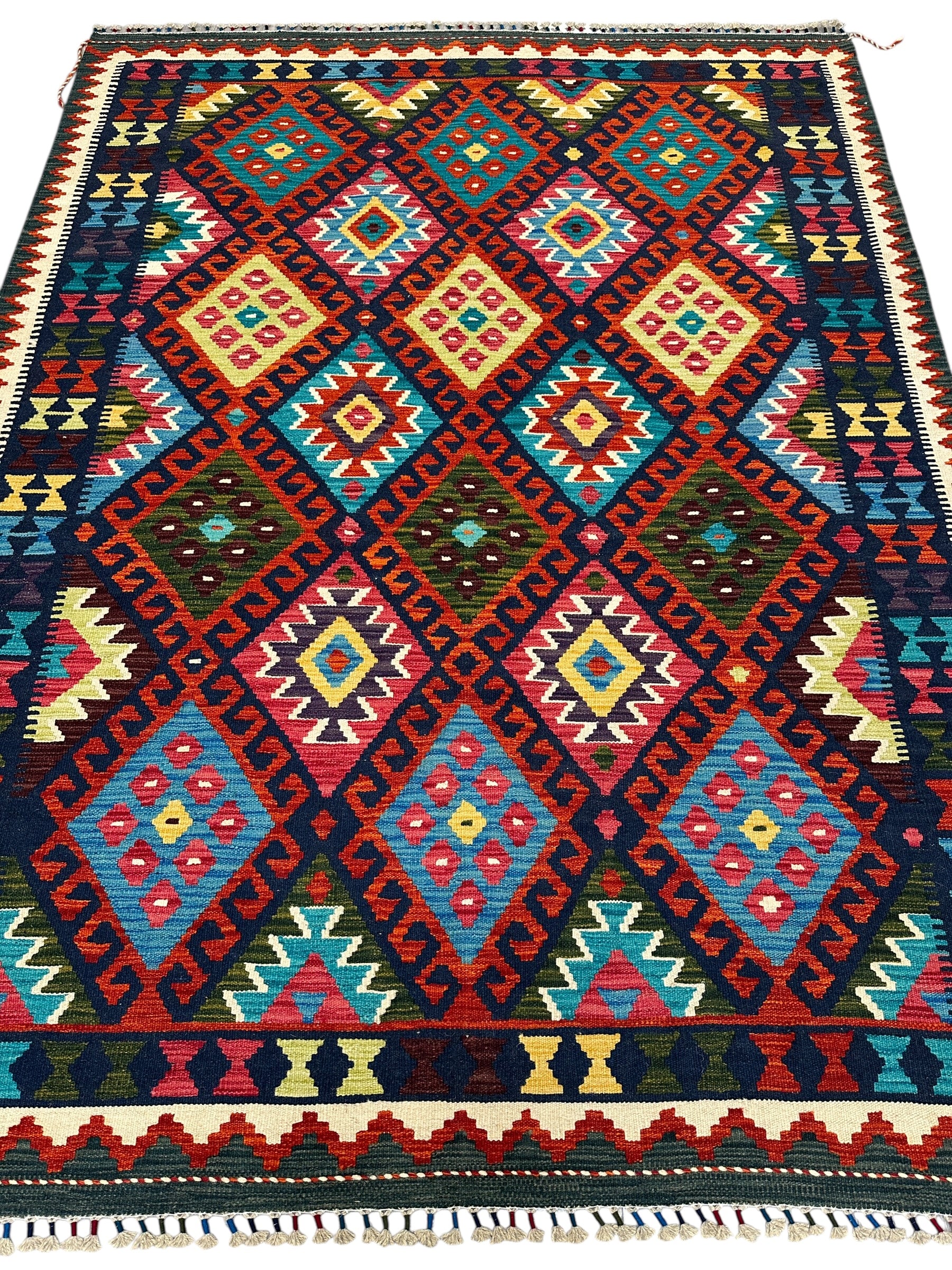 Hand-Woven Afghani Kilim Wool Rug 6' x 8'
