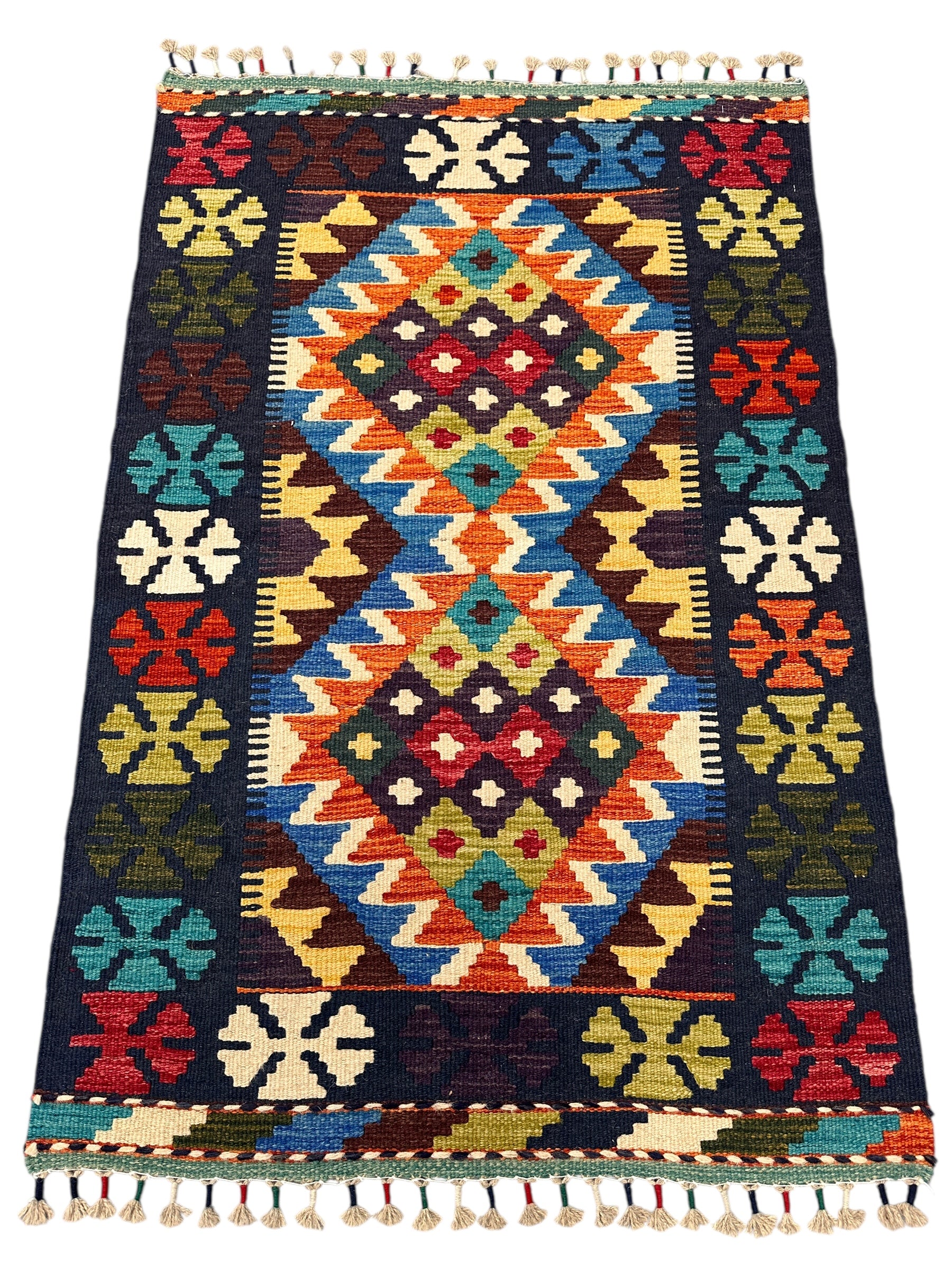 Afghani Kilim Rug – Hand-Woven Wool Tribal Flatweave – Reversible – 2'9" x 4’2” – New