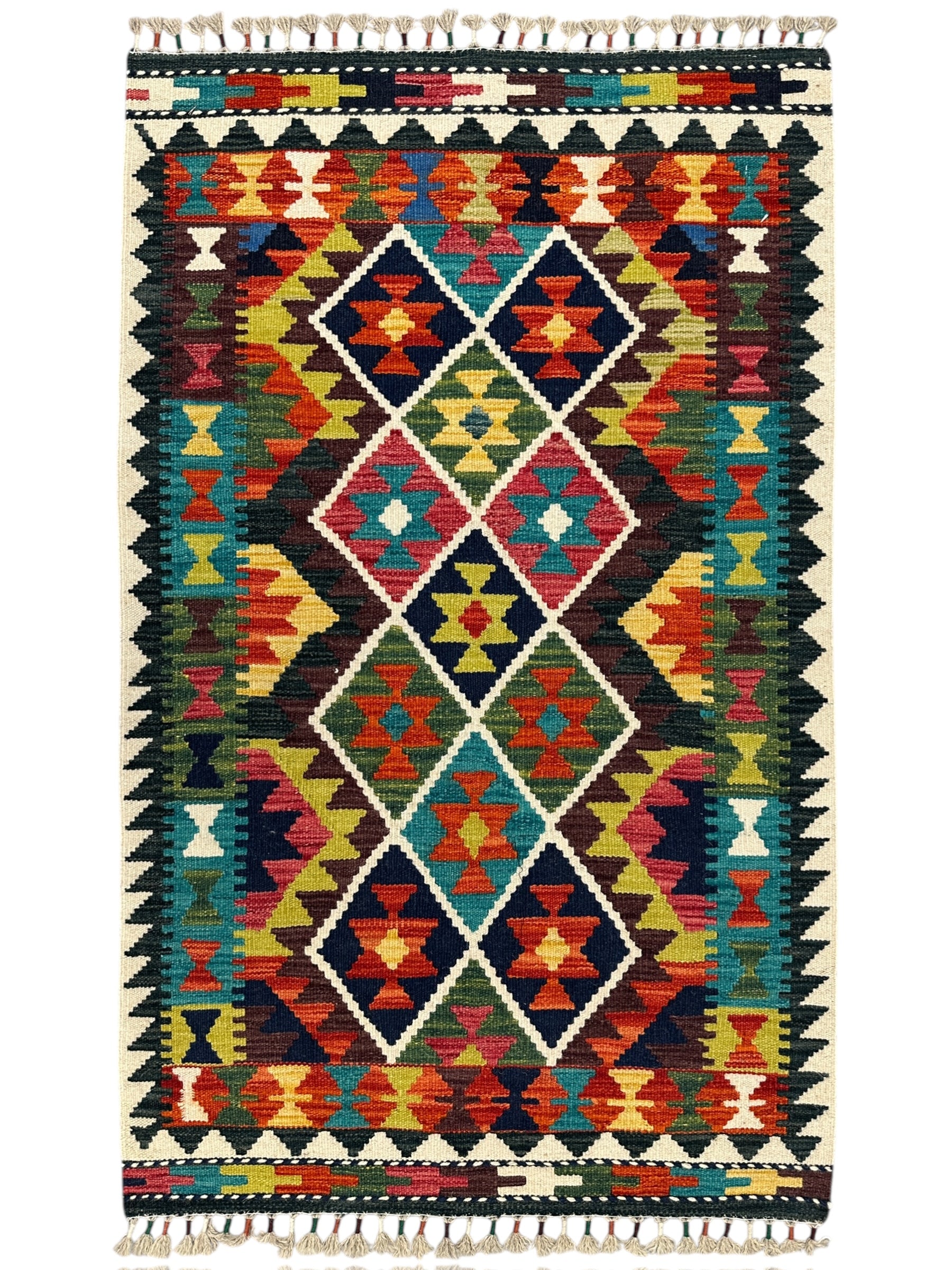 Hand-Woven Afghani Kilim Wool Rug 2'9" x 4'5"