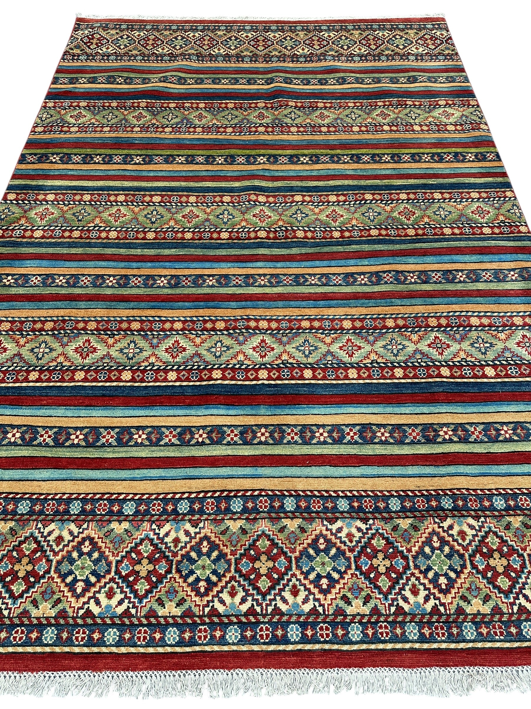 Hand-Knotted Afghani Khorjeen Wool Rug – 6’7″ x 9’9”
