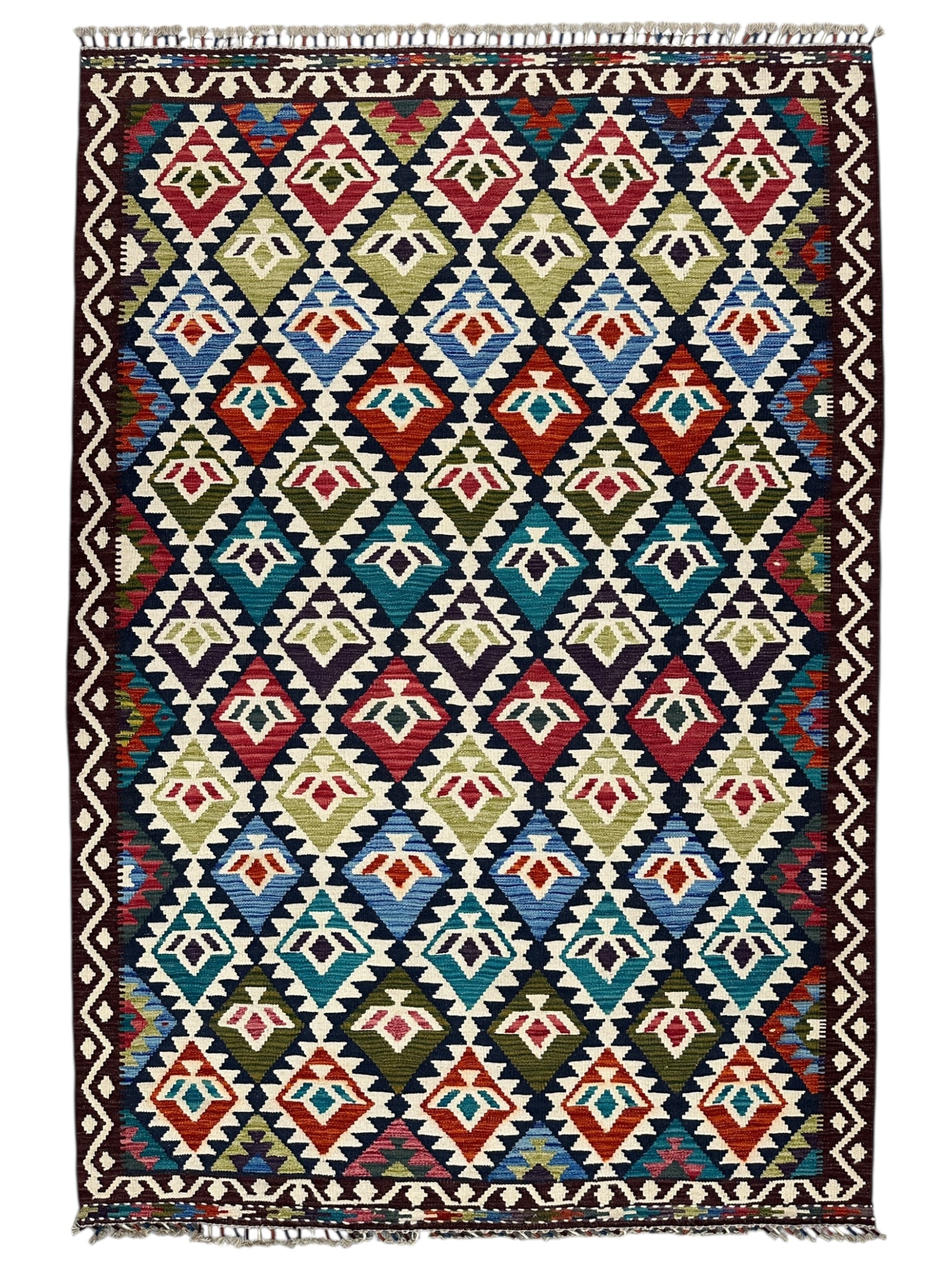 Hand-Woven Afghani Kilim Wool Rug 5'9" x 8'4"