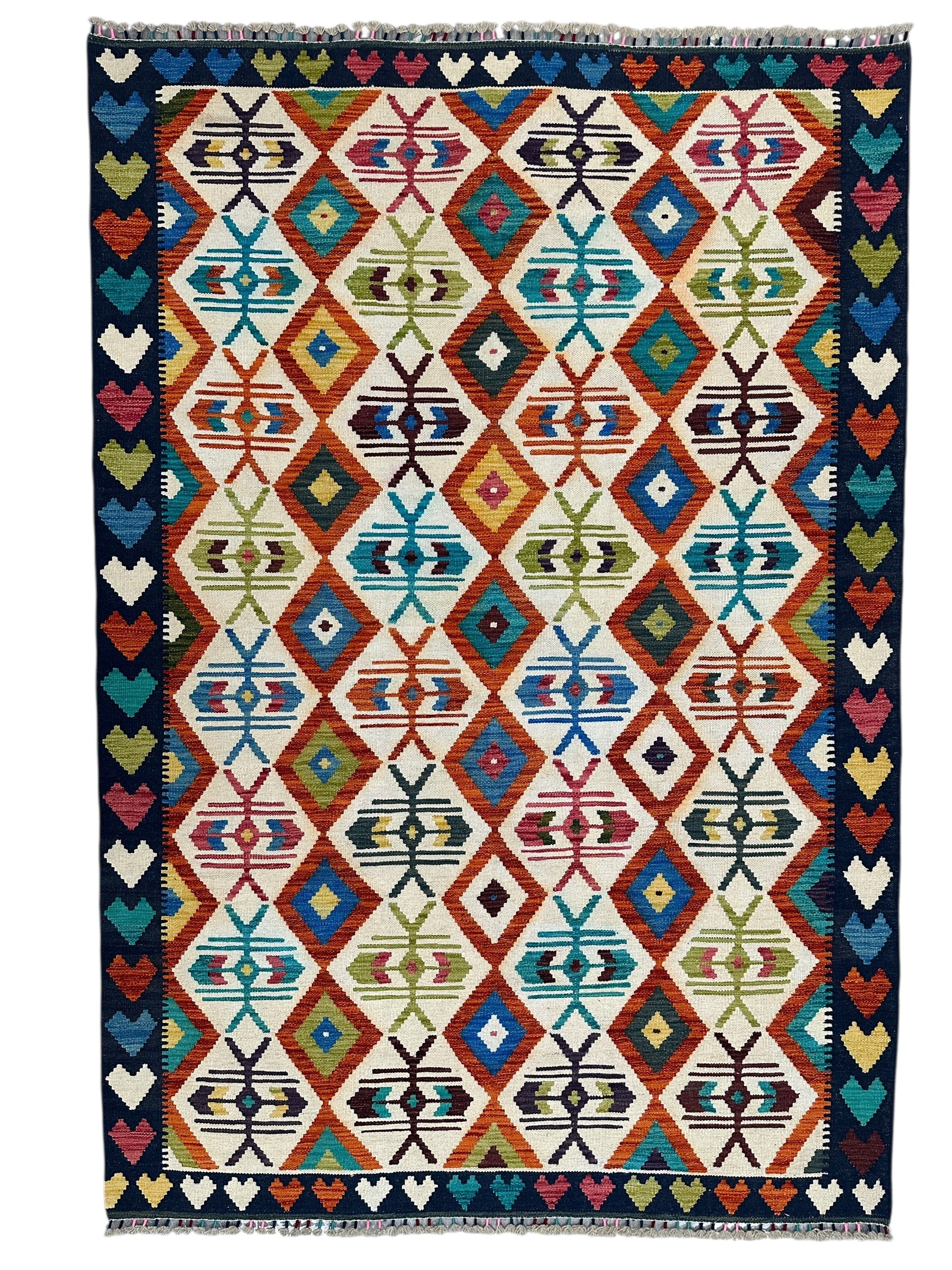 Hand-Woven Afghani Kilim Wool Rug 5'9" x 8'4"