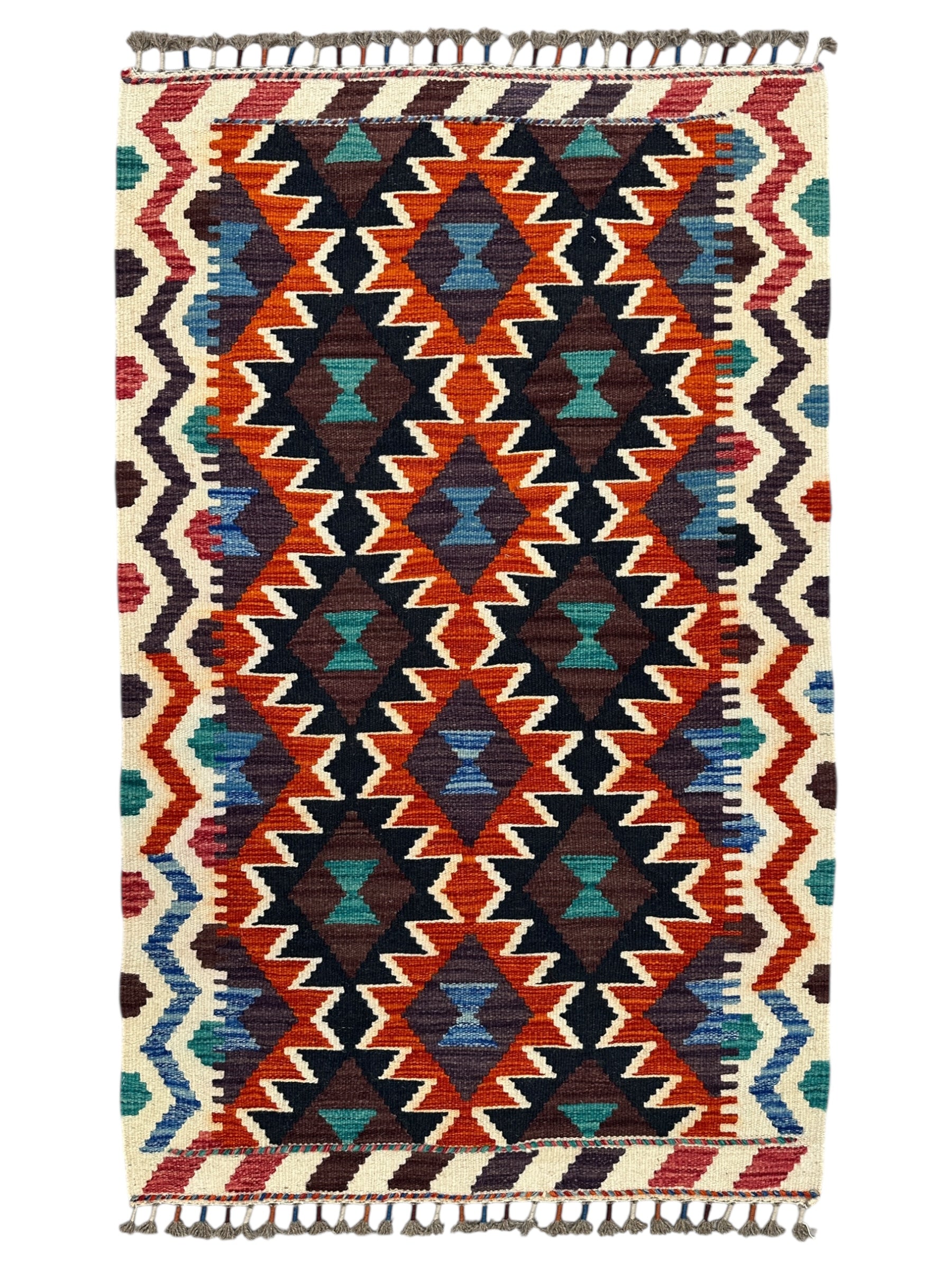 Hand-Woven Afghani Kilim Wool Rug 2'8" x 4'3"