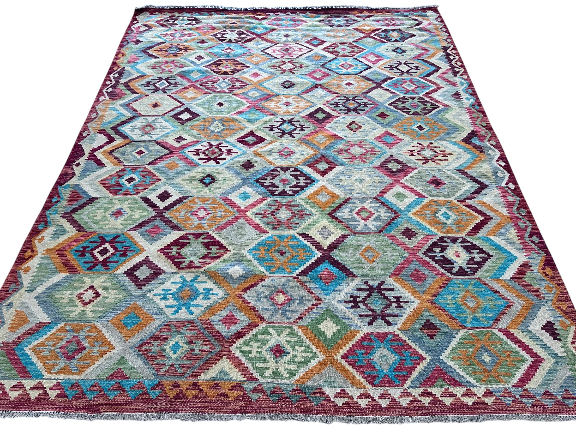 Hand-Woven Afghani Kilim Wool Rug 8'2" x 10'2"