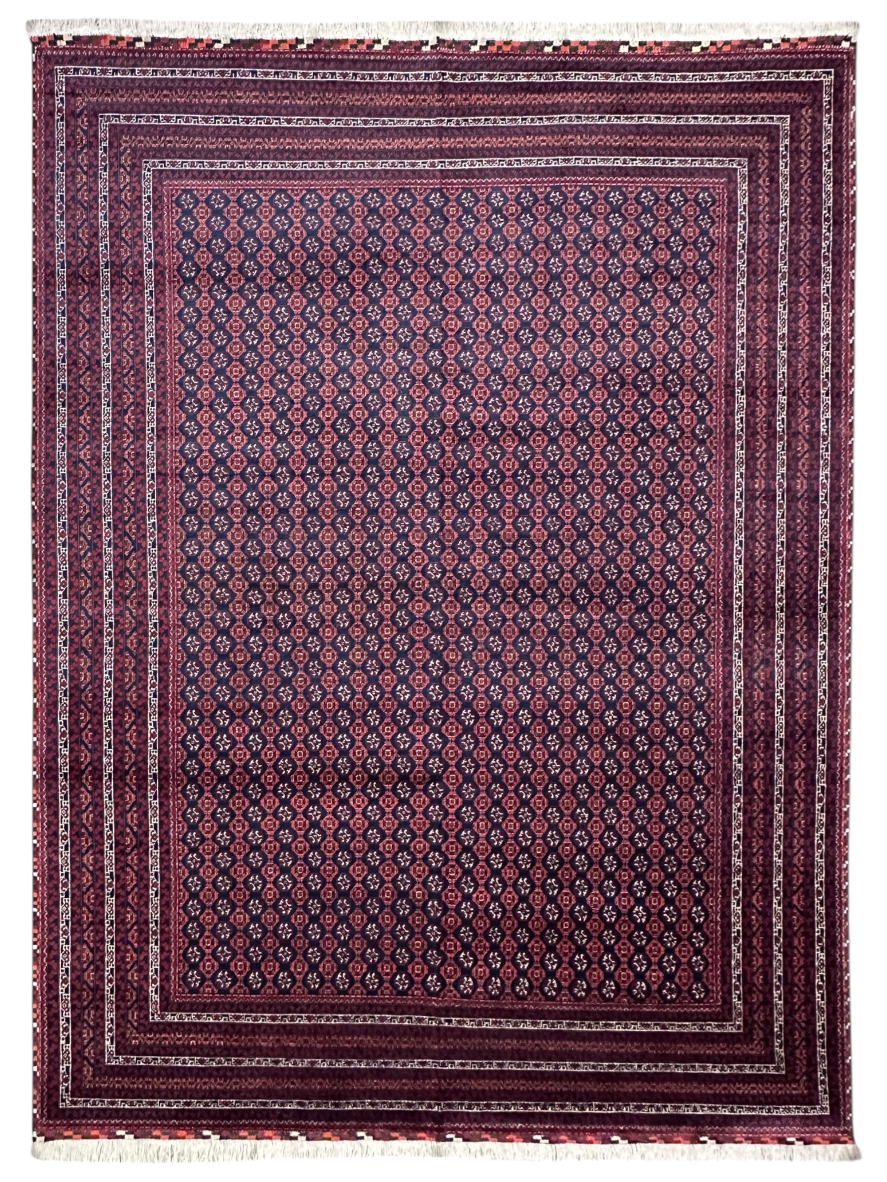 Hand-Knotted Afghani Khwaja Rushna Wool Rug | All-Over Pattern | 8′ x 11′