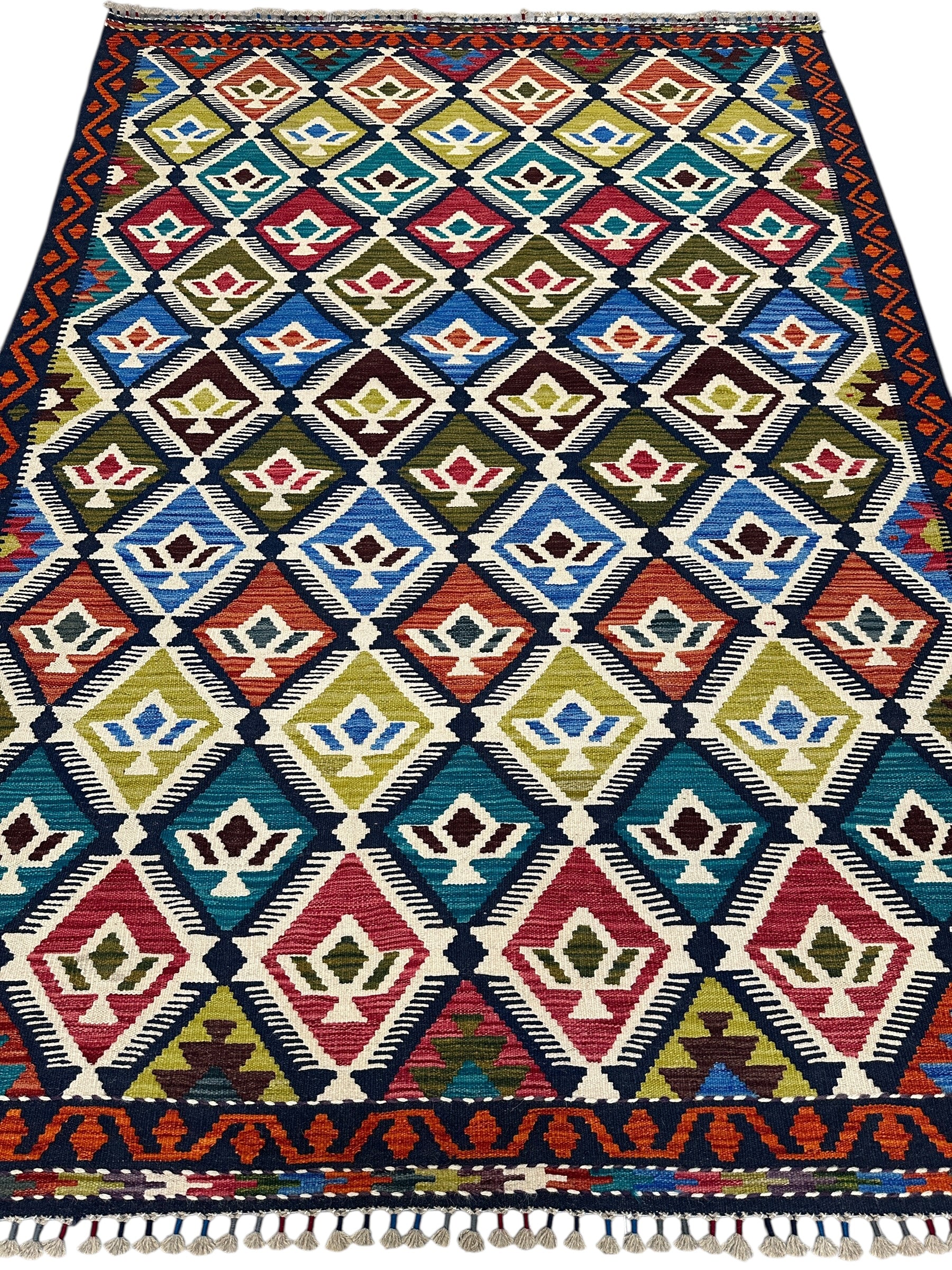 Hand-Woven Afghani Kilim Wool Rug 5'9" x 8'1"